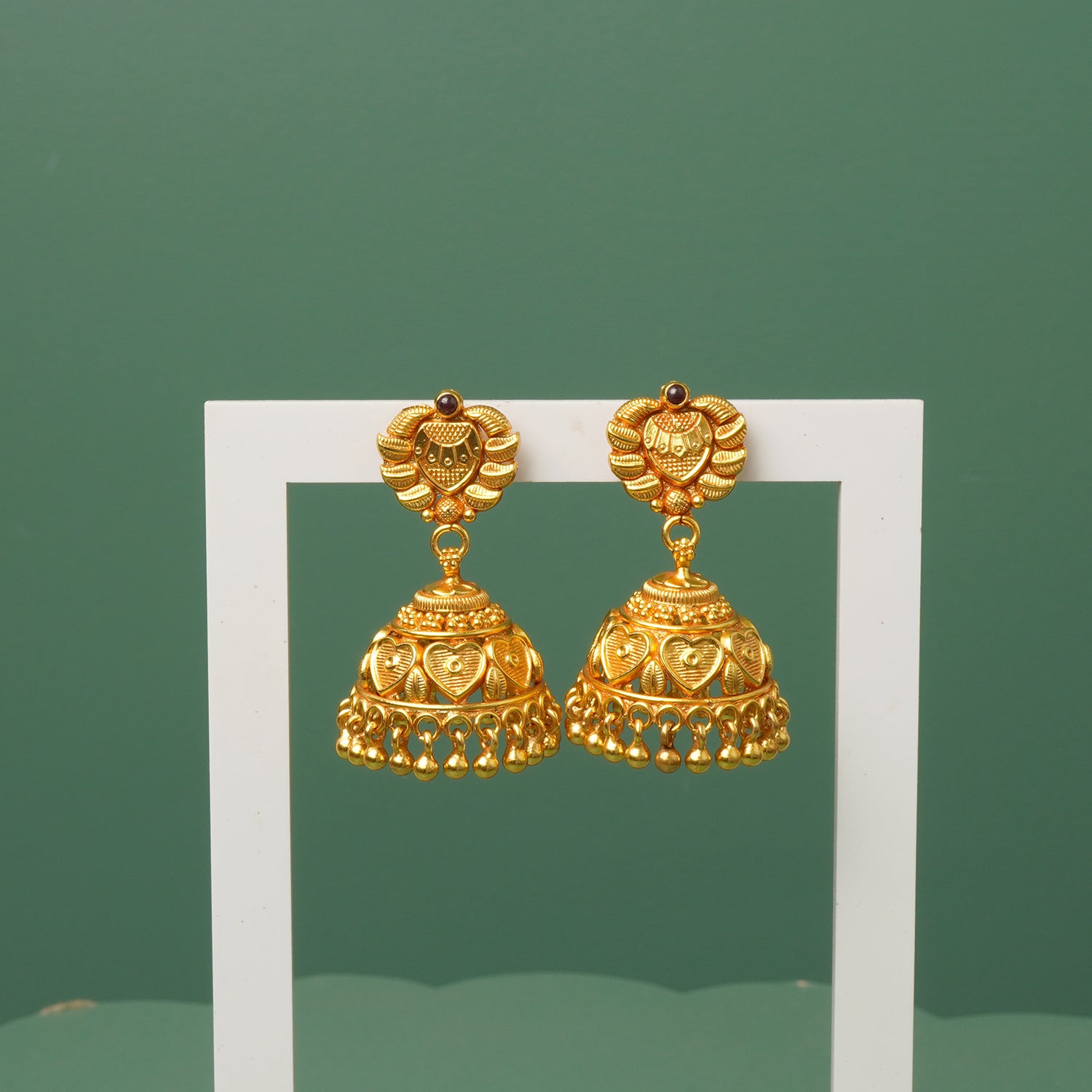 Pure 925 silver gheru gold plated jhumki with kemp stones