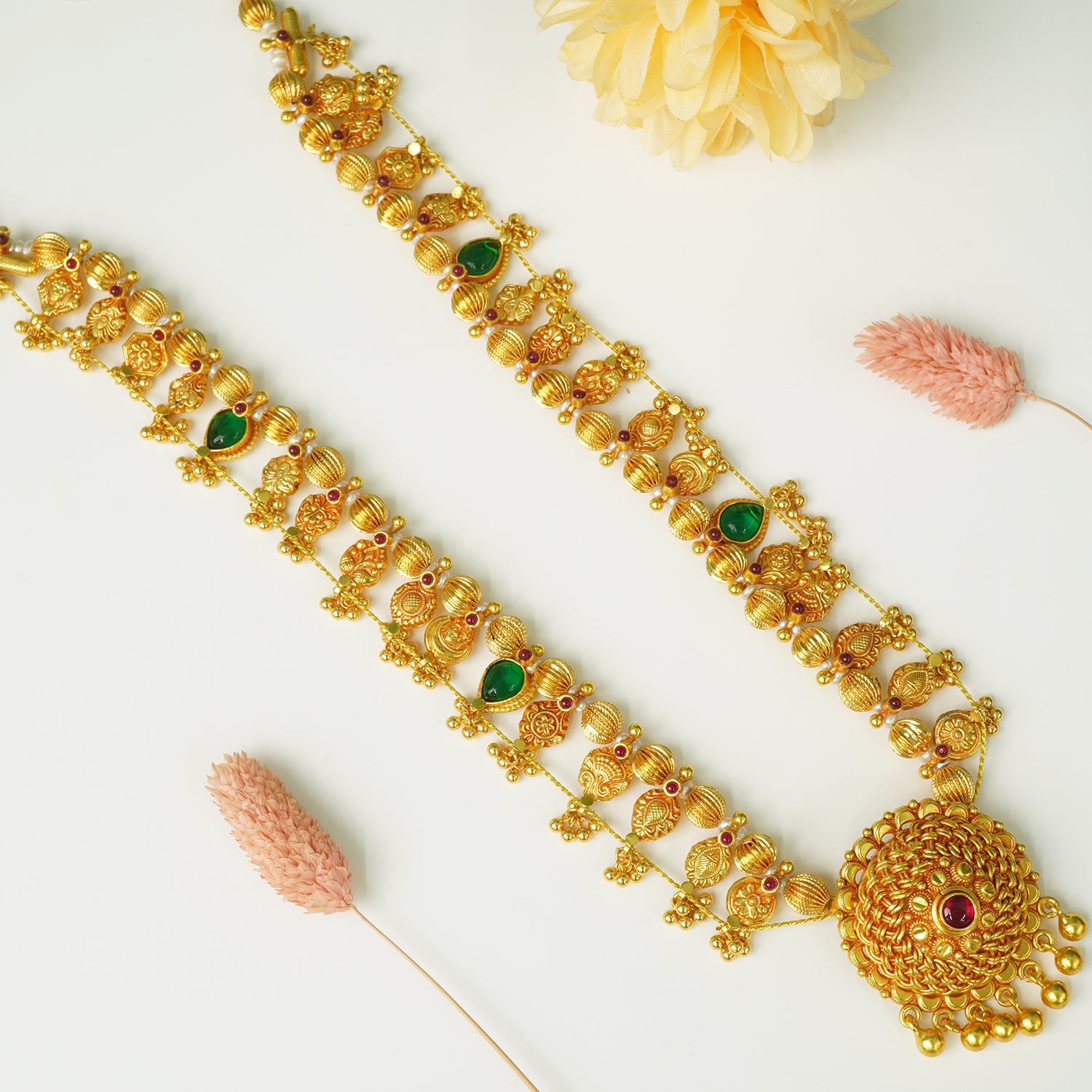 Pure 925 silver gold plated Kolhapuri Saaj necklace with pearls