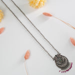 Pure 925 silver long necklace with crystal studded gold look pendant