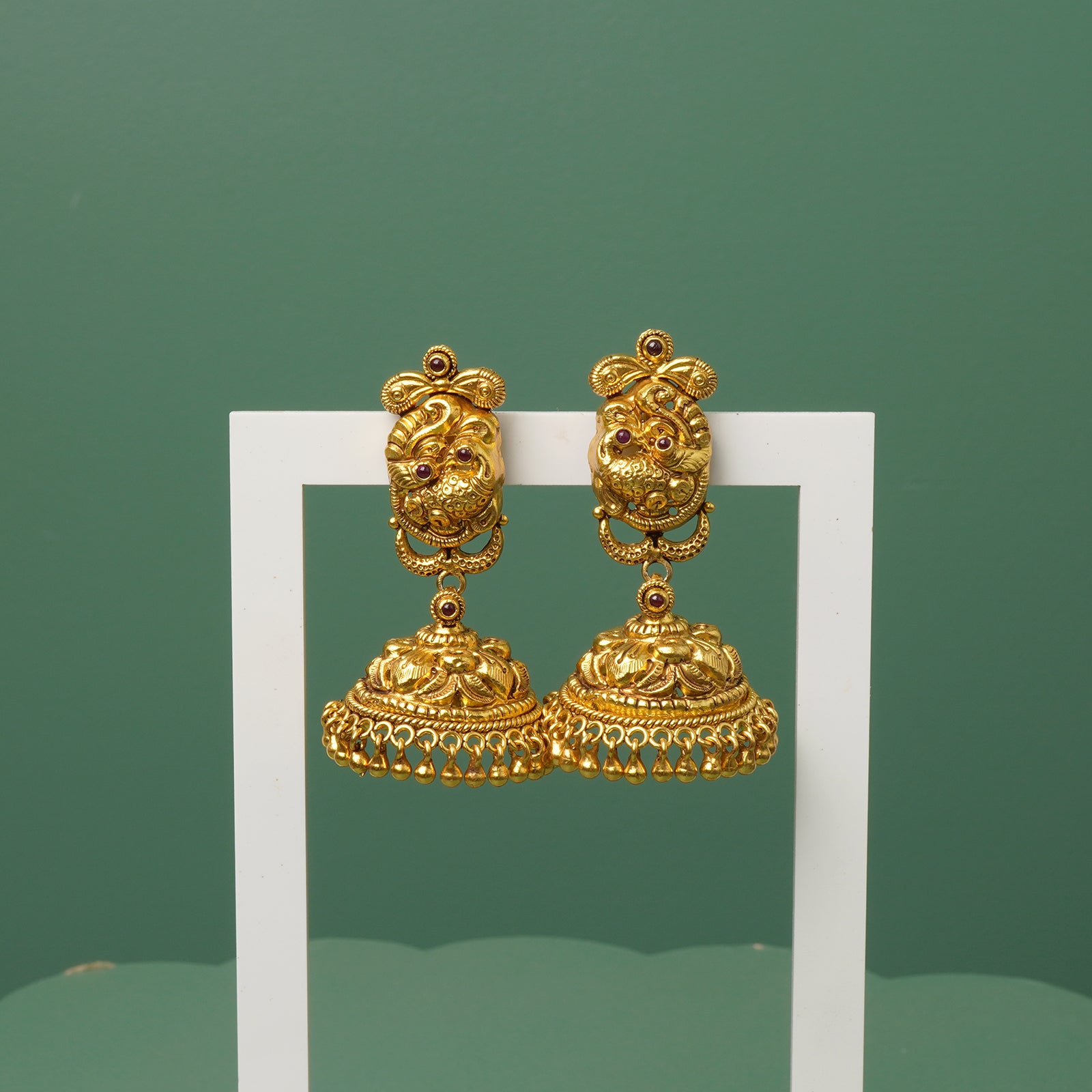 Pure 925 silver matt gold plated peacock jhumka earrings
