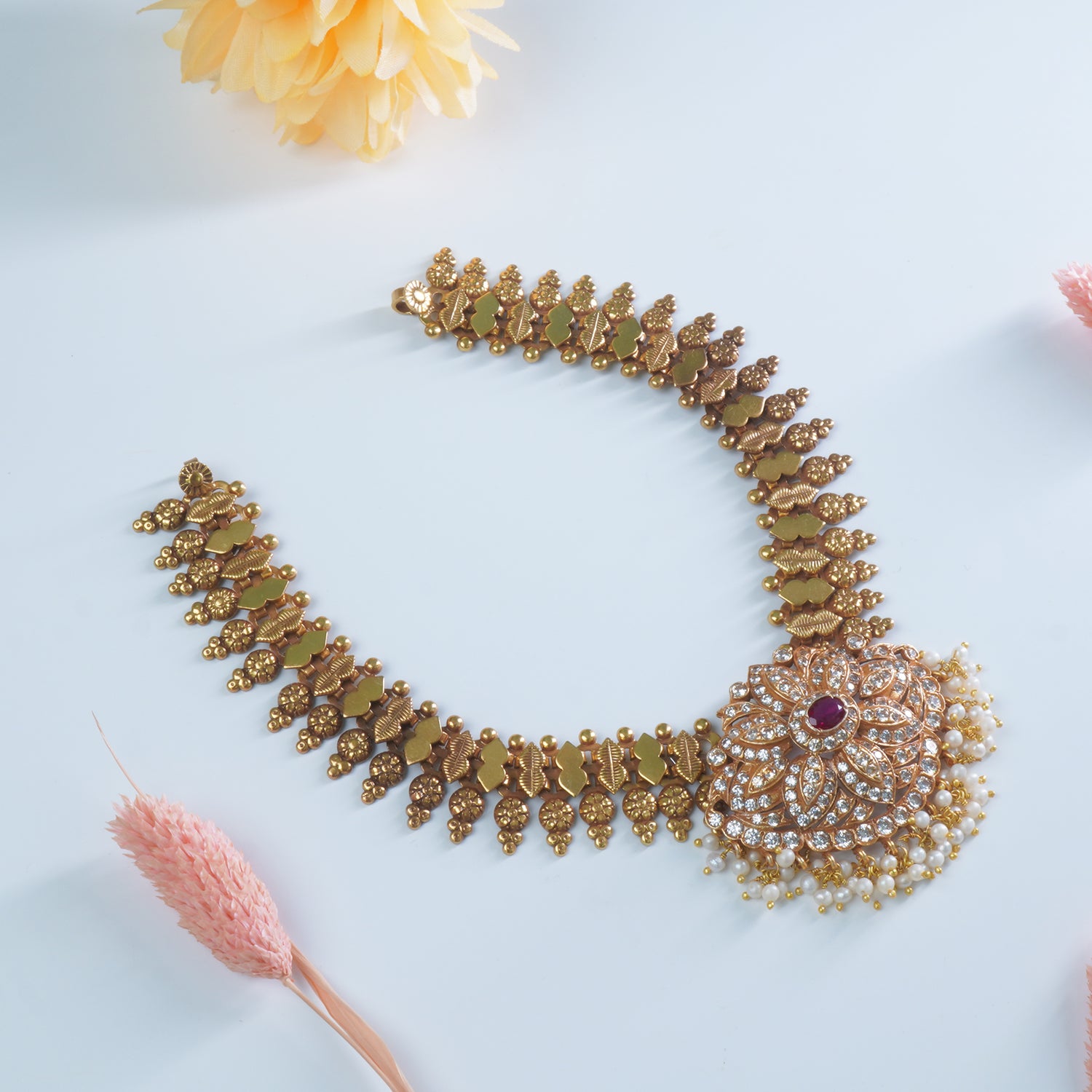 Pure 925 silver tanmani necklace gold plated Maharashtrian design