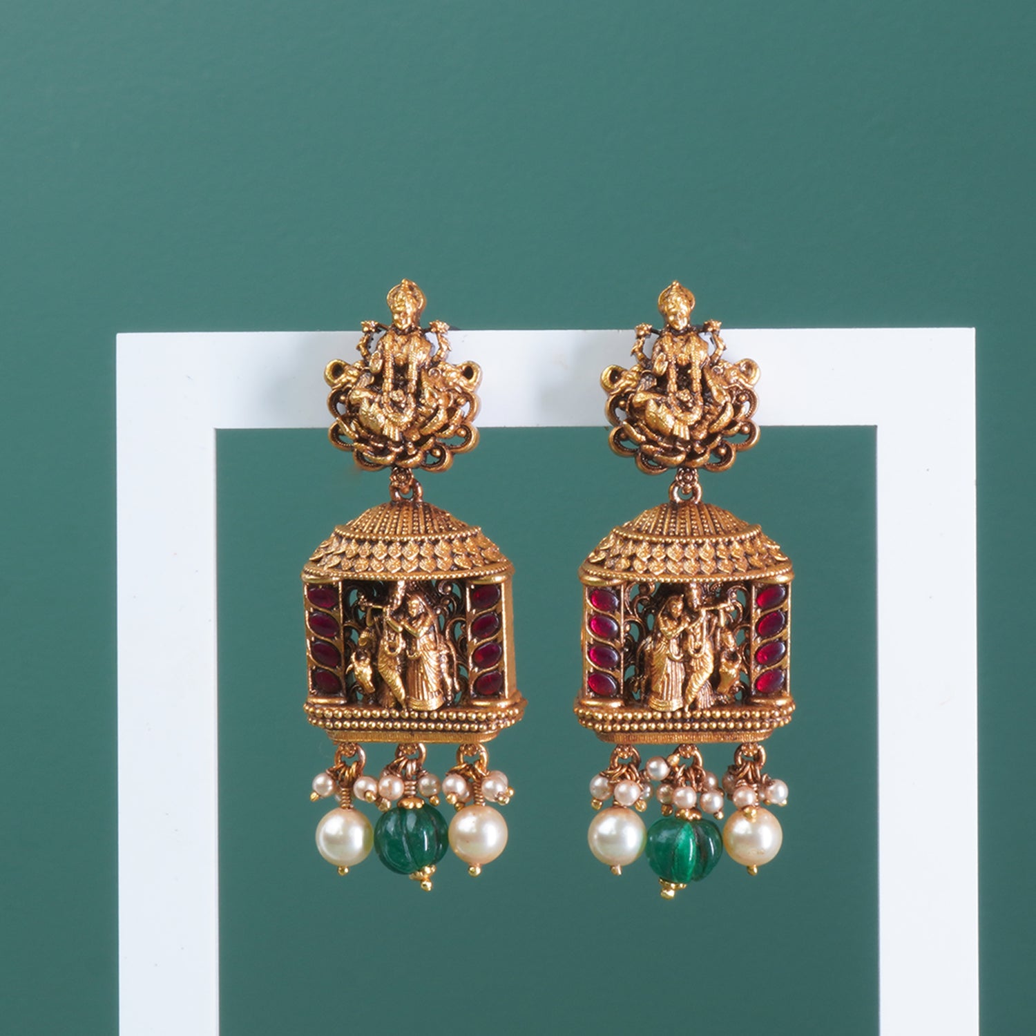 Pure 925 silver temple jhumka antique detail