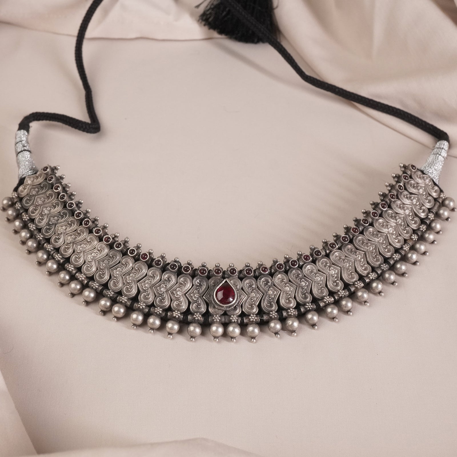 Pure Silver Traditional Maharashtrian Necklace - Belpan Teek Design