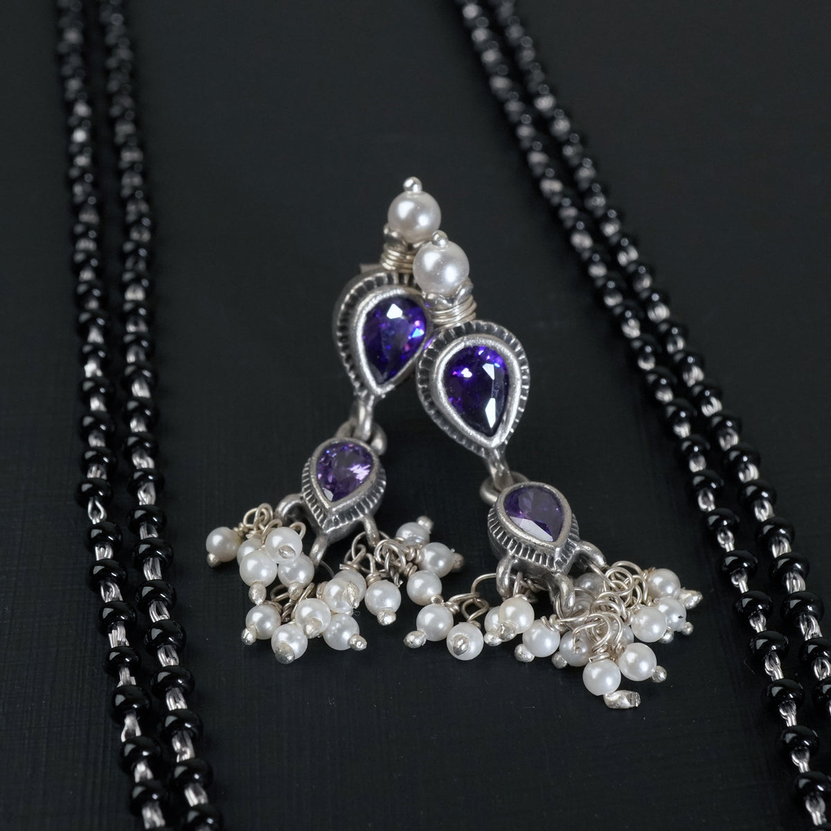 Pure silver Tanmani Mangalsutra with Amethyst stones