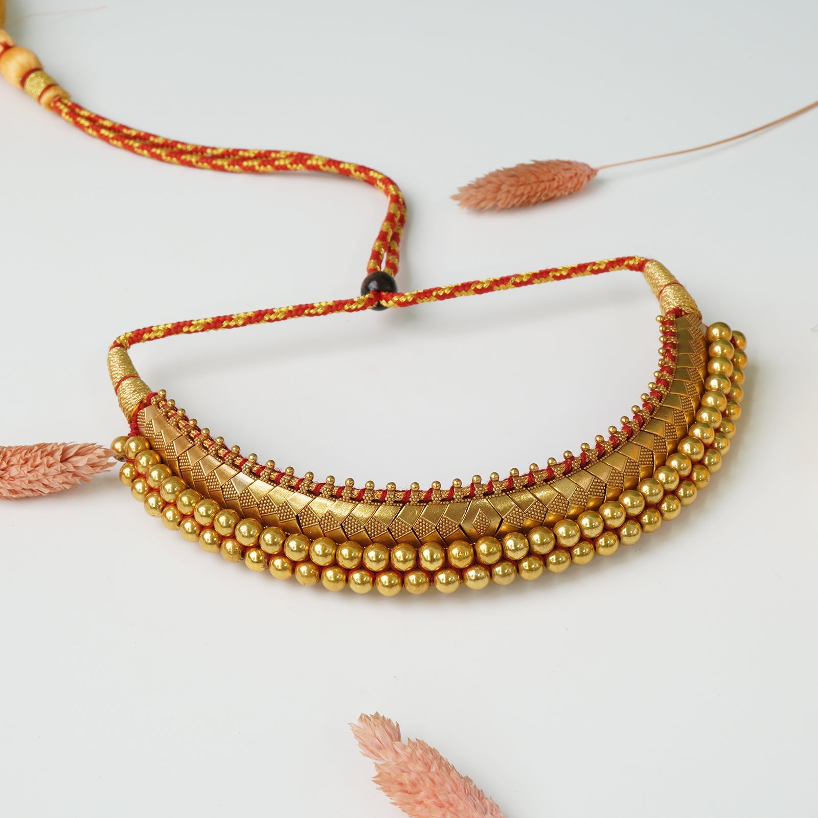 Pure silver antique gold plated Vajratik Thushi necklace