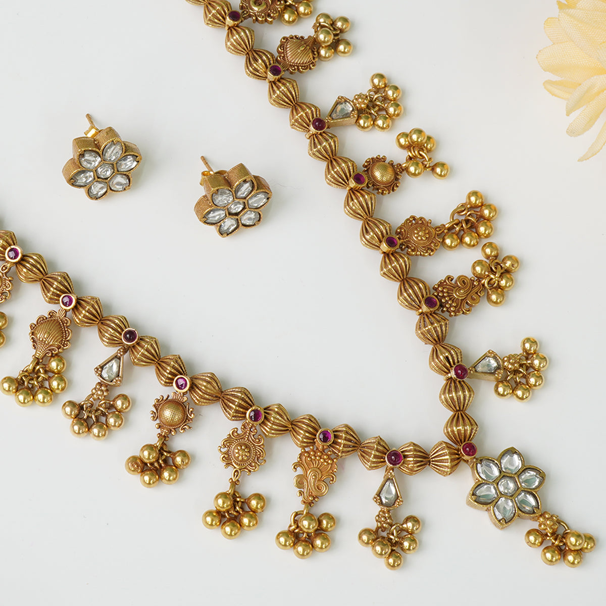 Pure silver fusion Kolhapuri Saaj with matching earrings