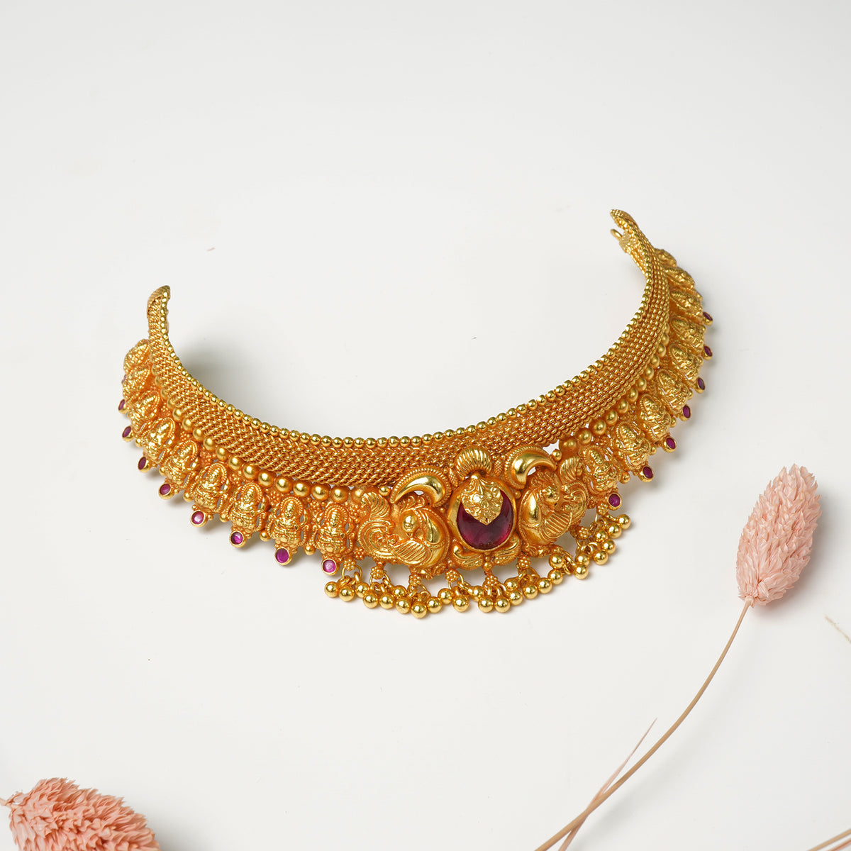 Pure silver gold plated choker bridal necklace