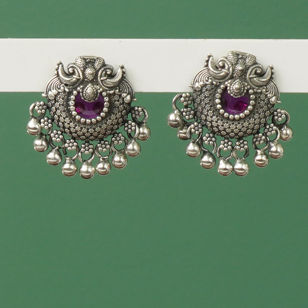 Pure silver oxidised handmade Peacock earrings
