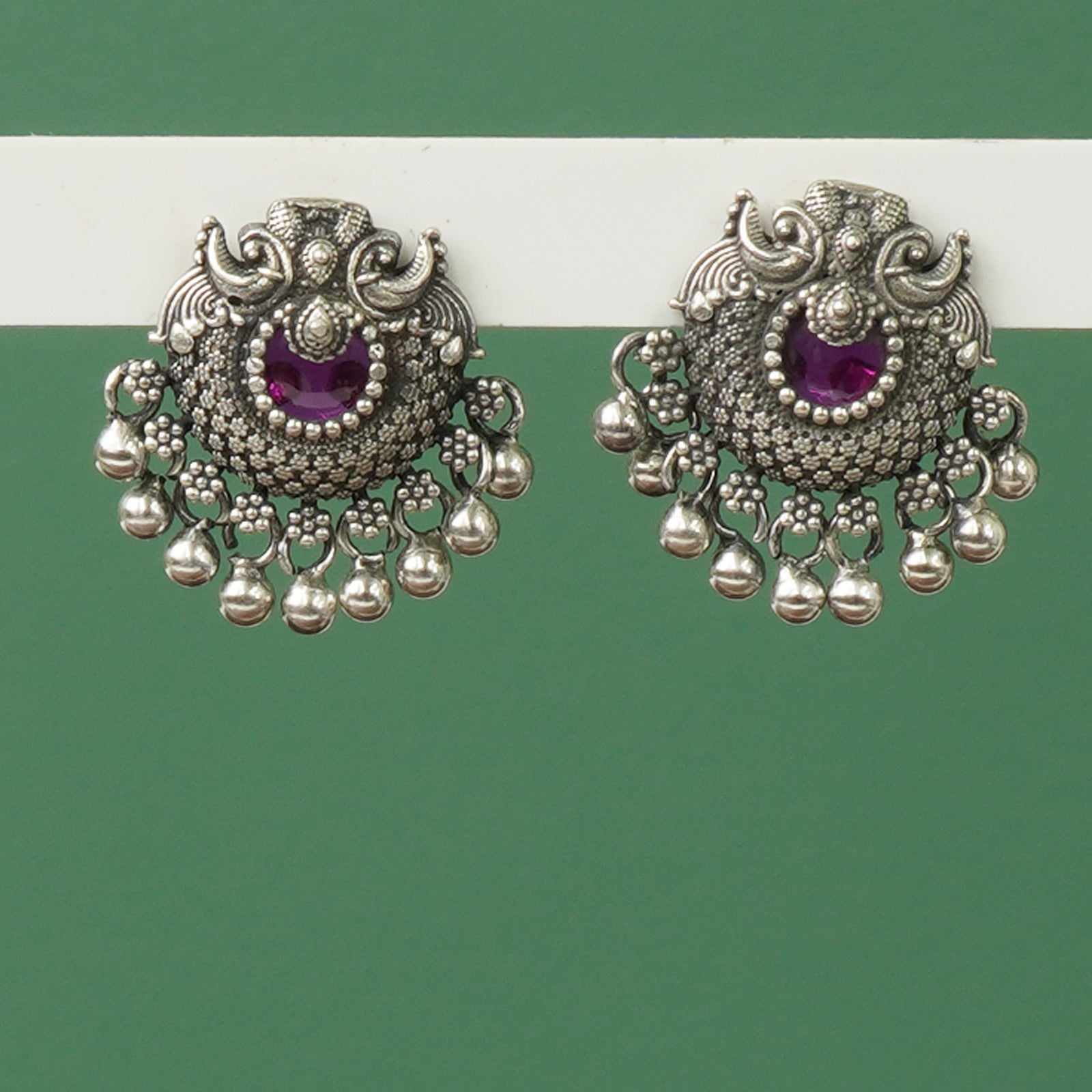 Pure silver oxidised handmade Peacock earrings