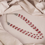 Silver 3 layer pearl necklace red beads