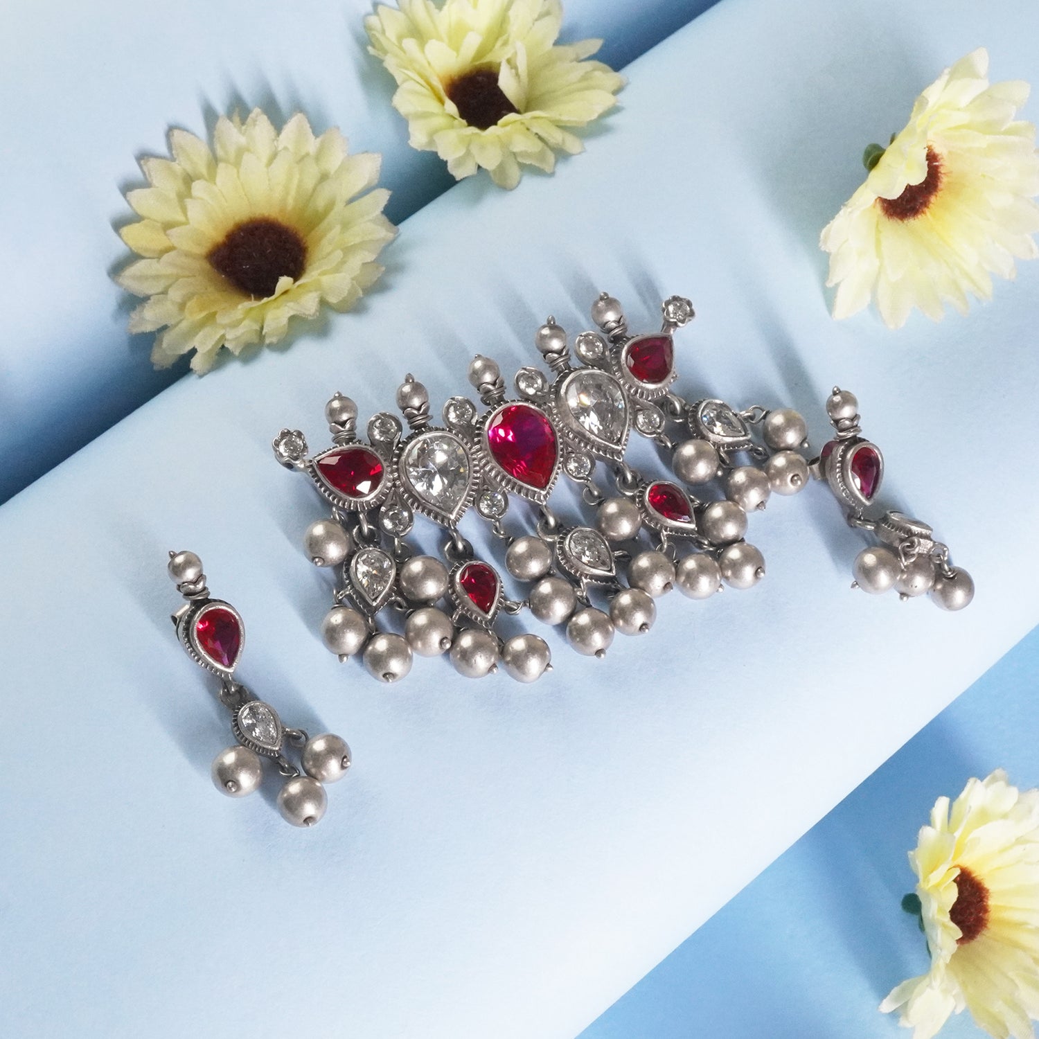Silver Tanmani pendant with silver beads