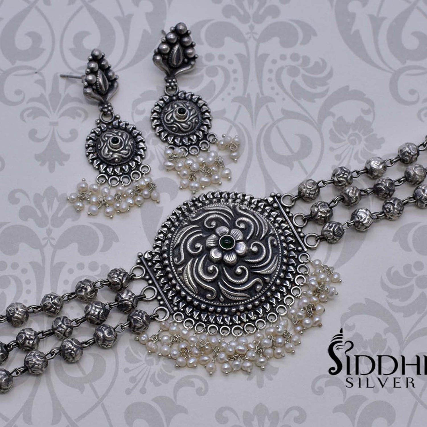 Silver beads choker for wedding