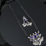 Silver chain Mangalsutra with Amethyst Tanmani pendant and earrings