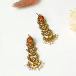 Silver earrings studded with corals and antique gold plating
