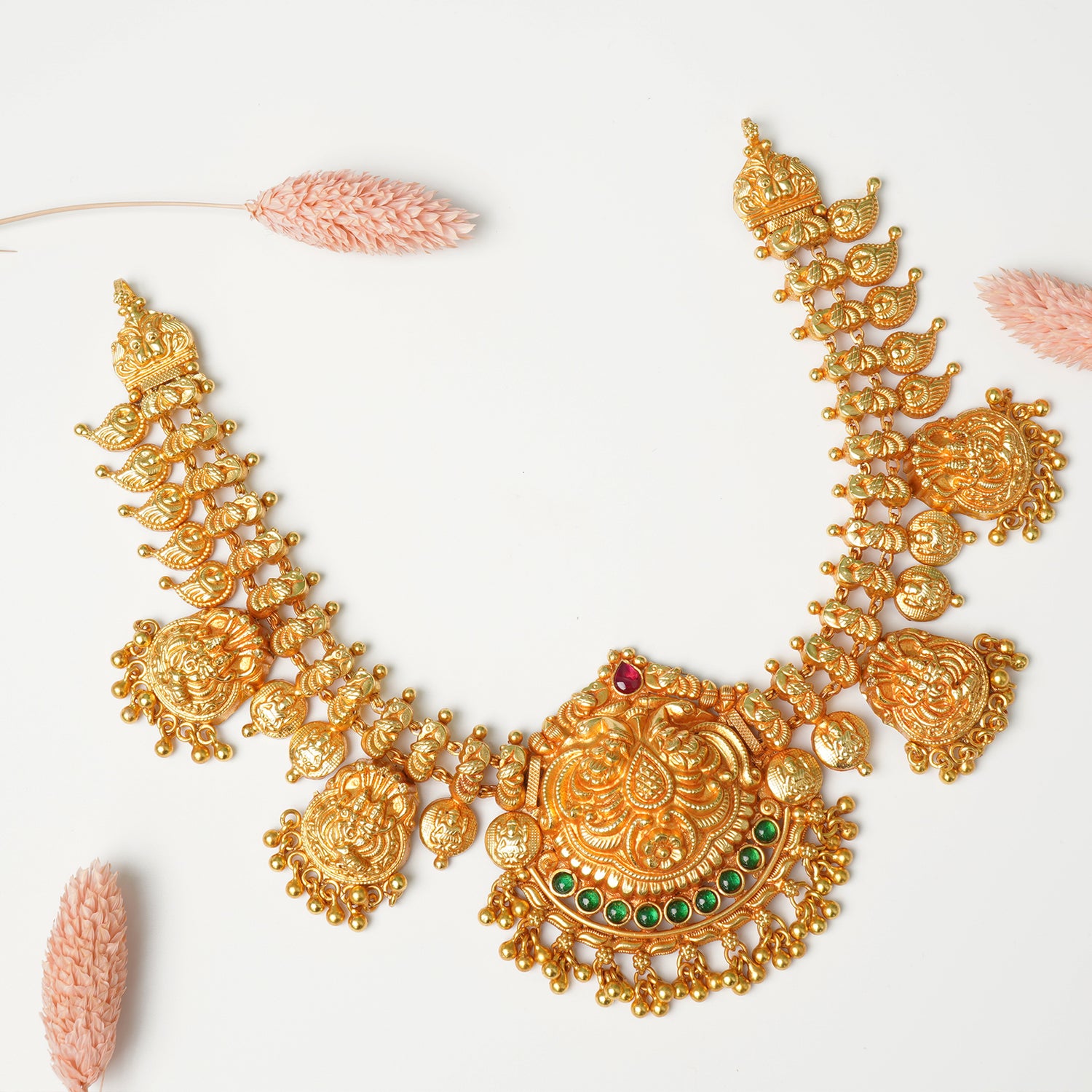 Silver gold plated temple necklace antique