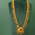 Silver kolhapuri saaj gold plated long necklace
