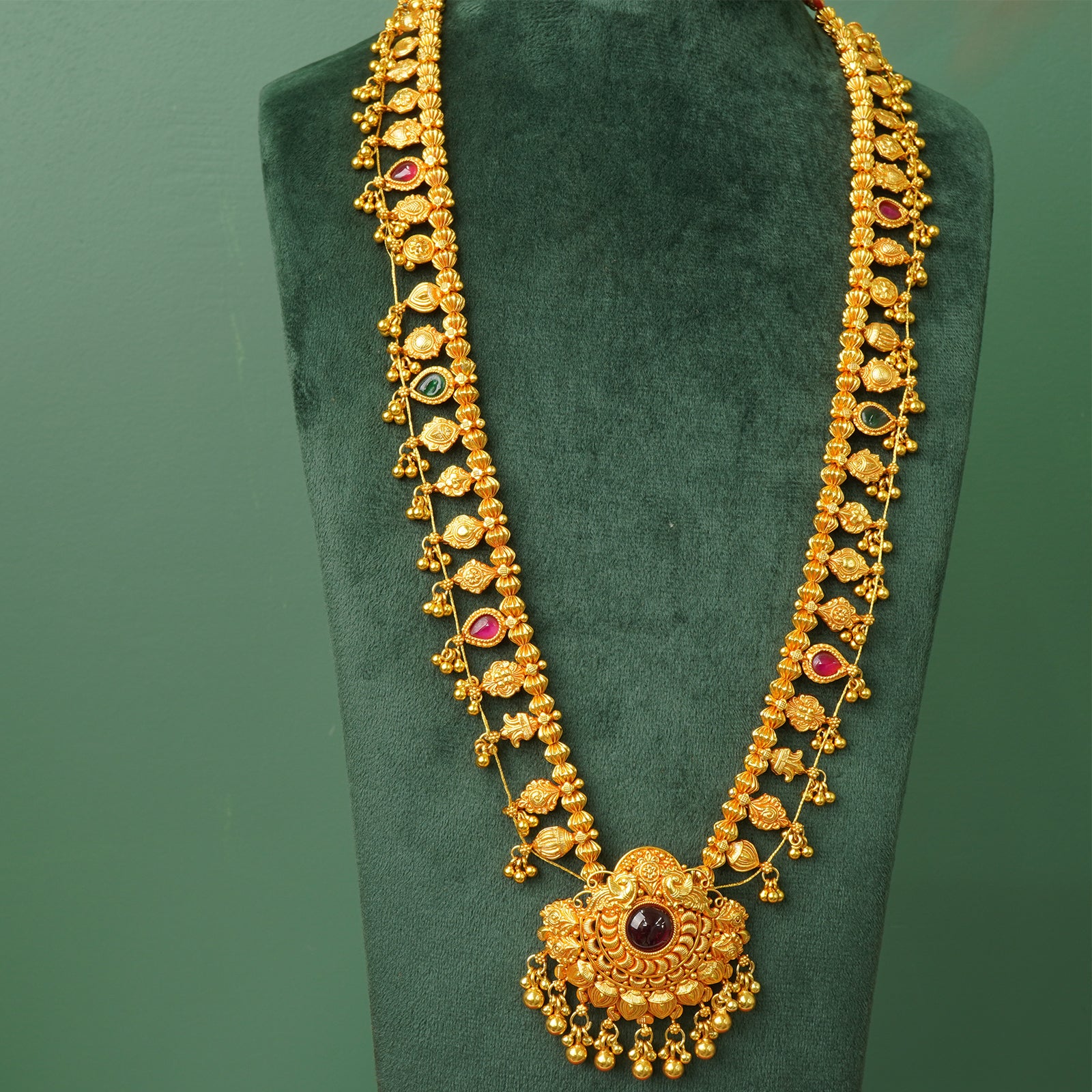 Silver kolhapuri saaj gold plated long necklace