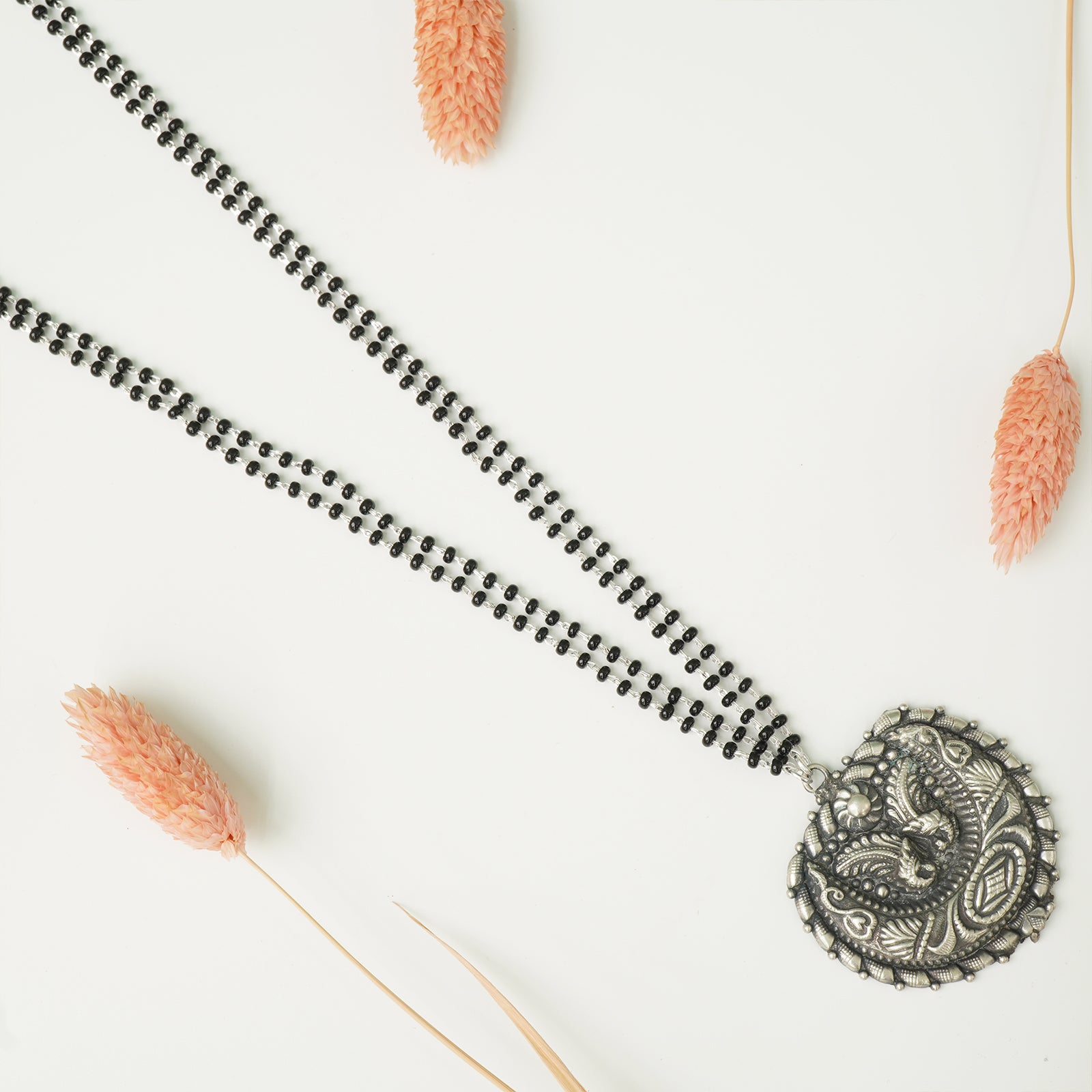 Silver long mangalsutra Chandrakor pendant