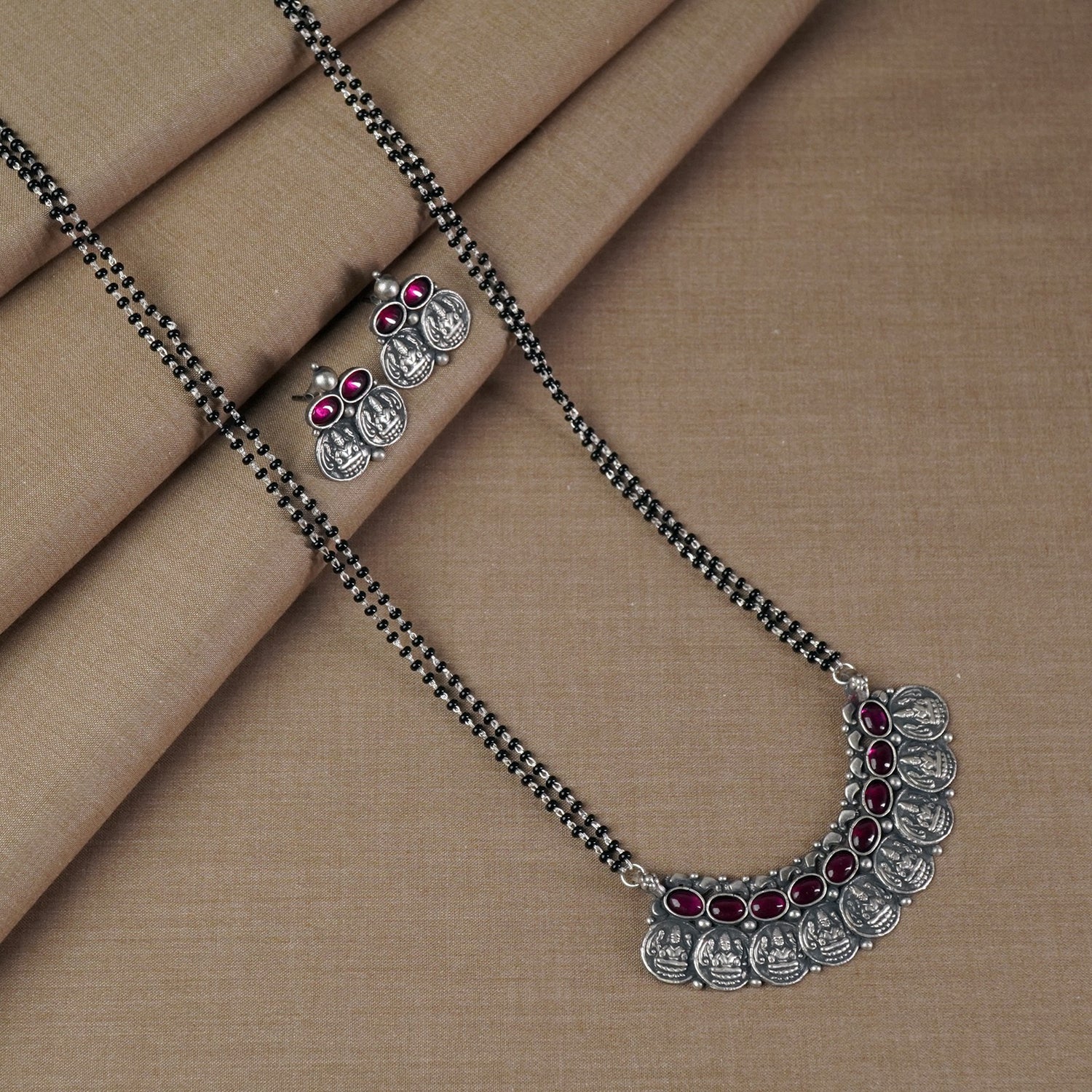 Silver mangalsutra 9 lakshmi pendant 28 inch