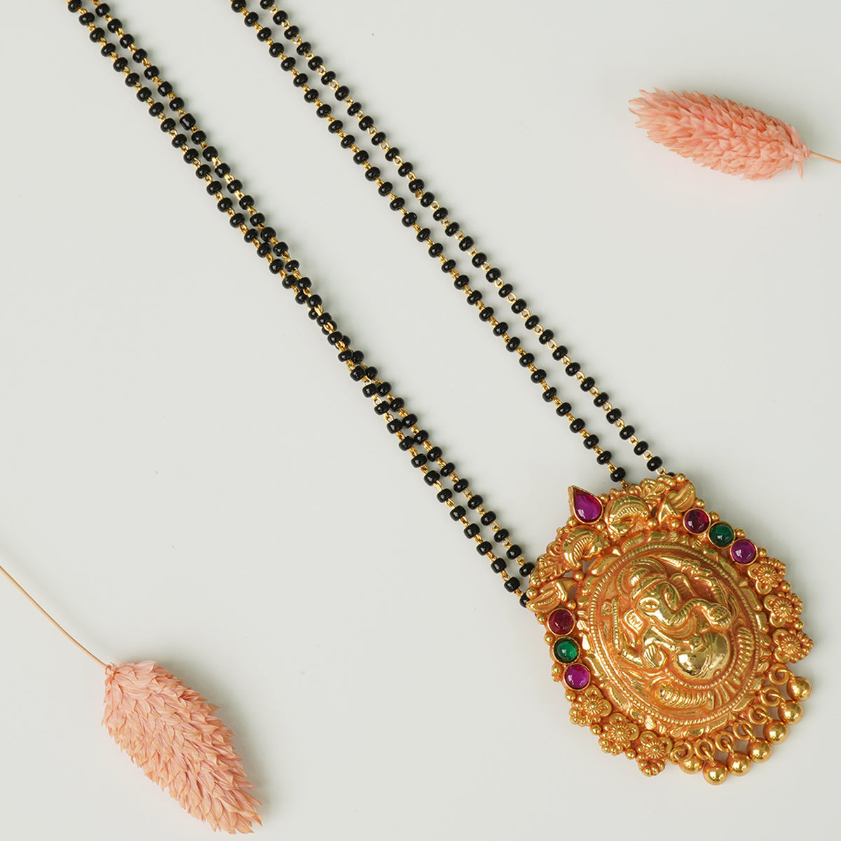 Silver mangalsutra with ganeshji pendant detail