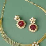 Silver moissanite earrings with red carving stone