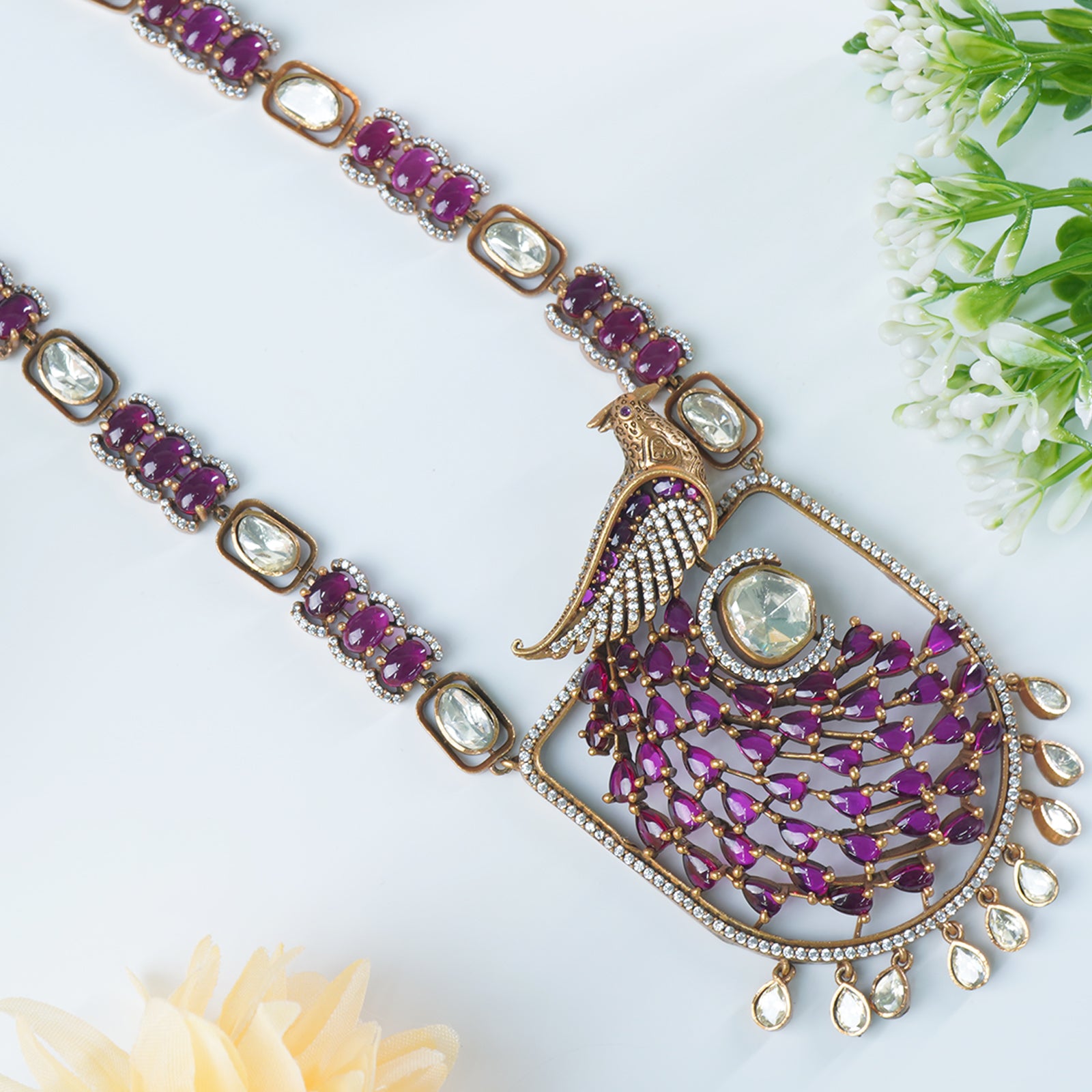 Silver moissanite necklace for women festive wear