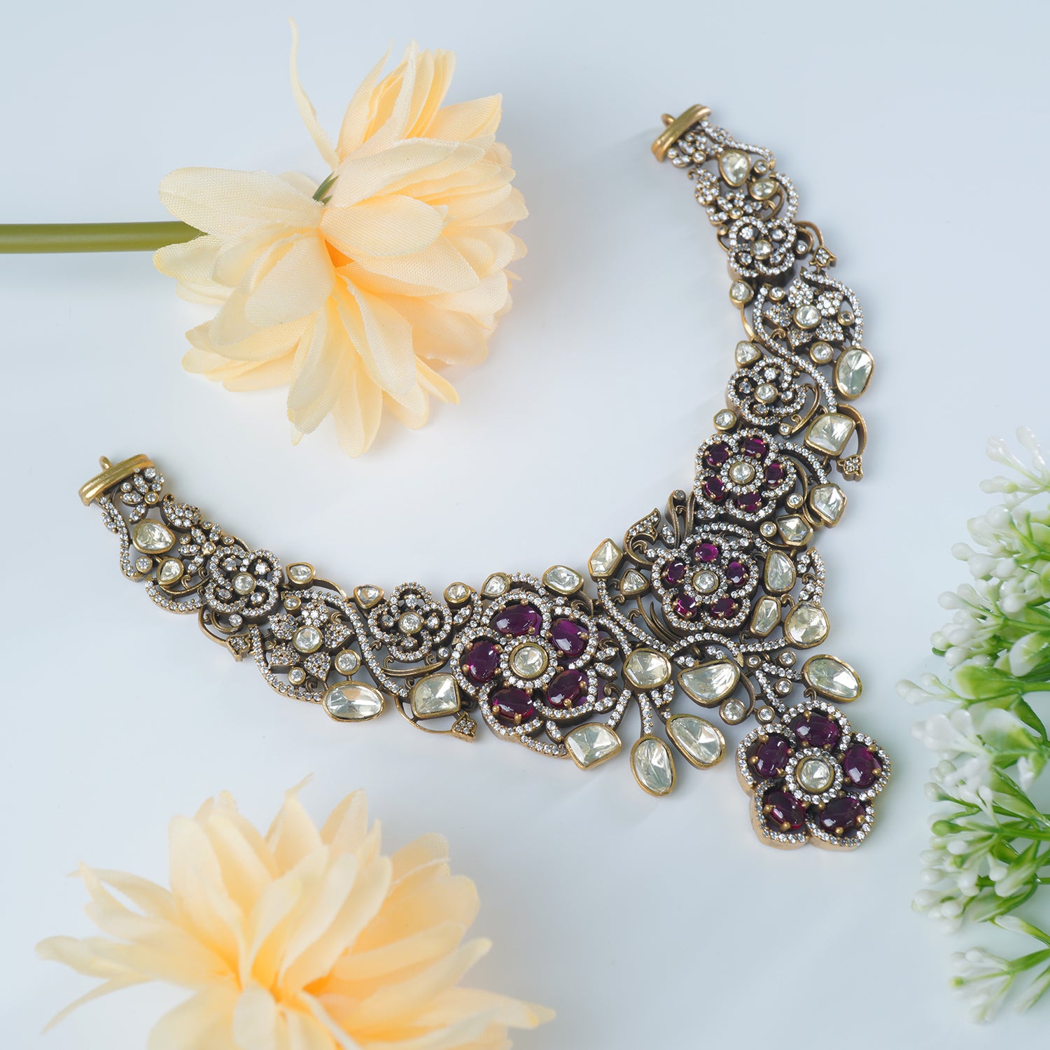 Silver moissanite statement necklace