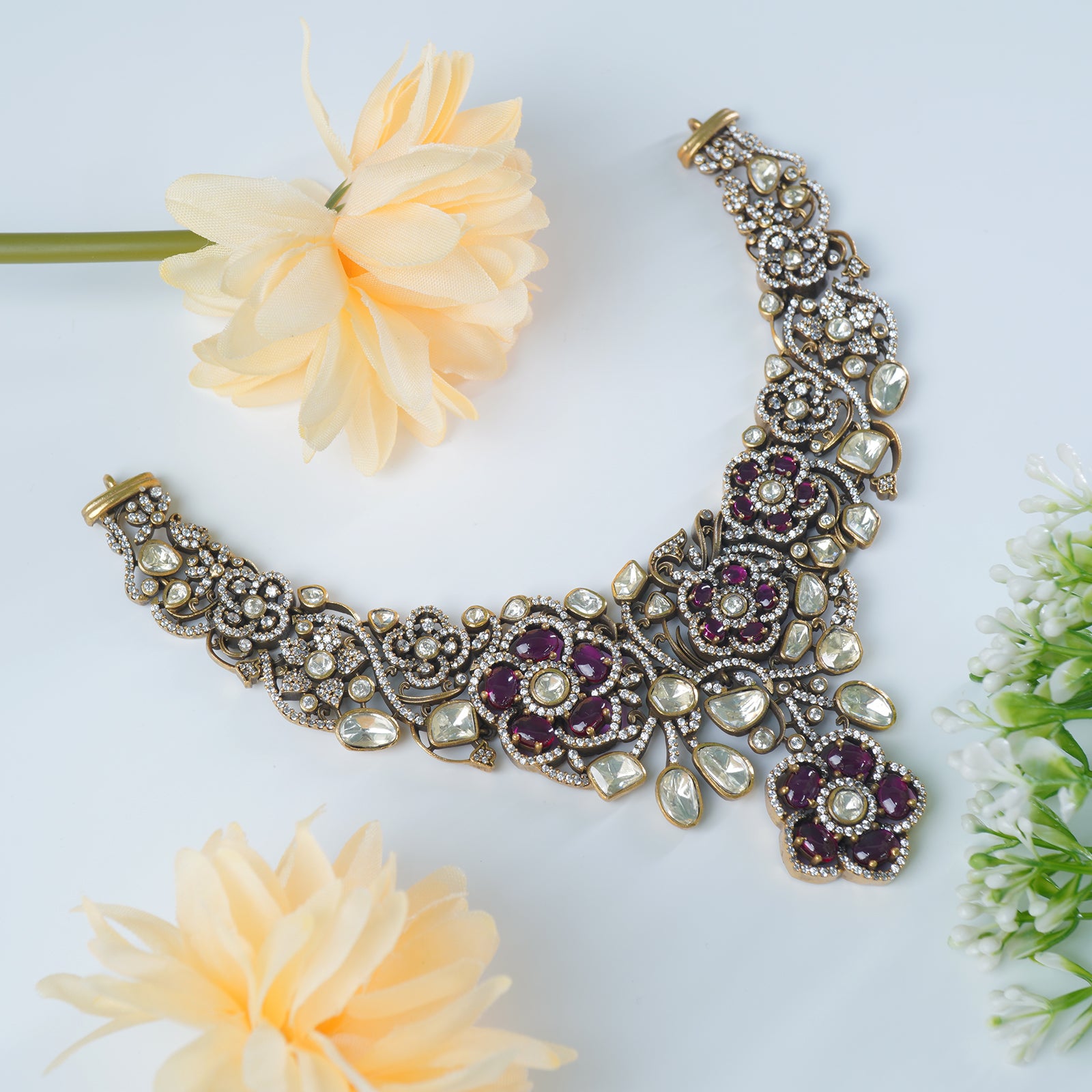 Silver moissanite statement necklace