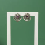 Silver oxidised Peacock earrings with red stones and Ghungroos