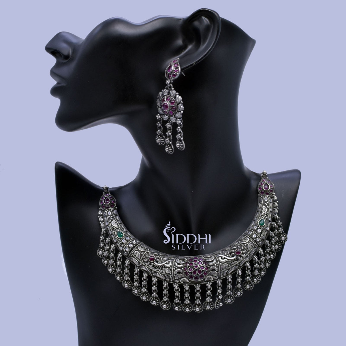 Silver rajwadi necklace design