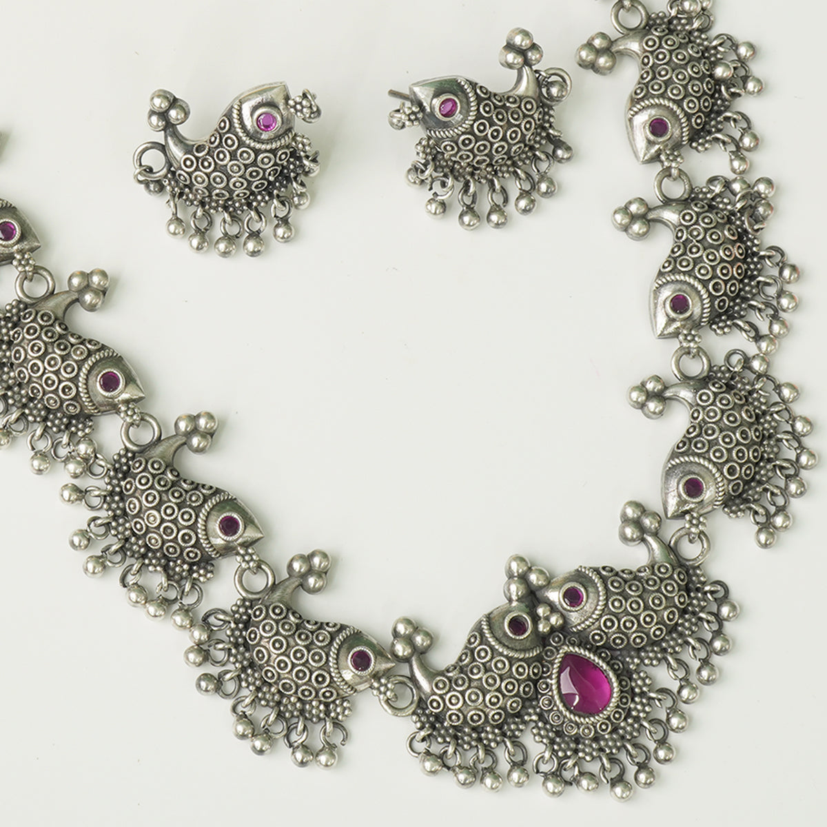 Unique silver fish necklace with earrings for women