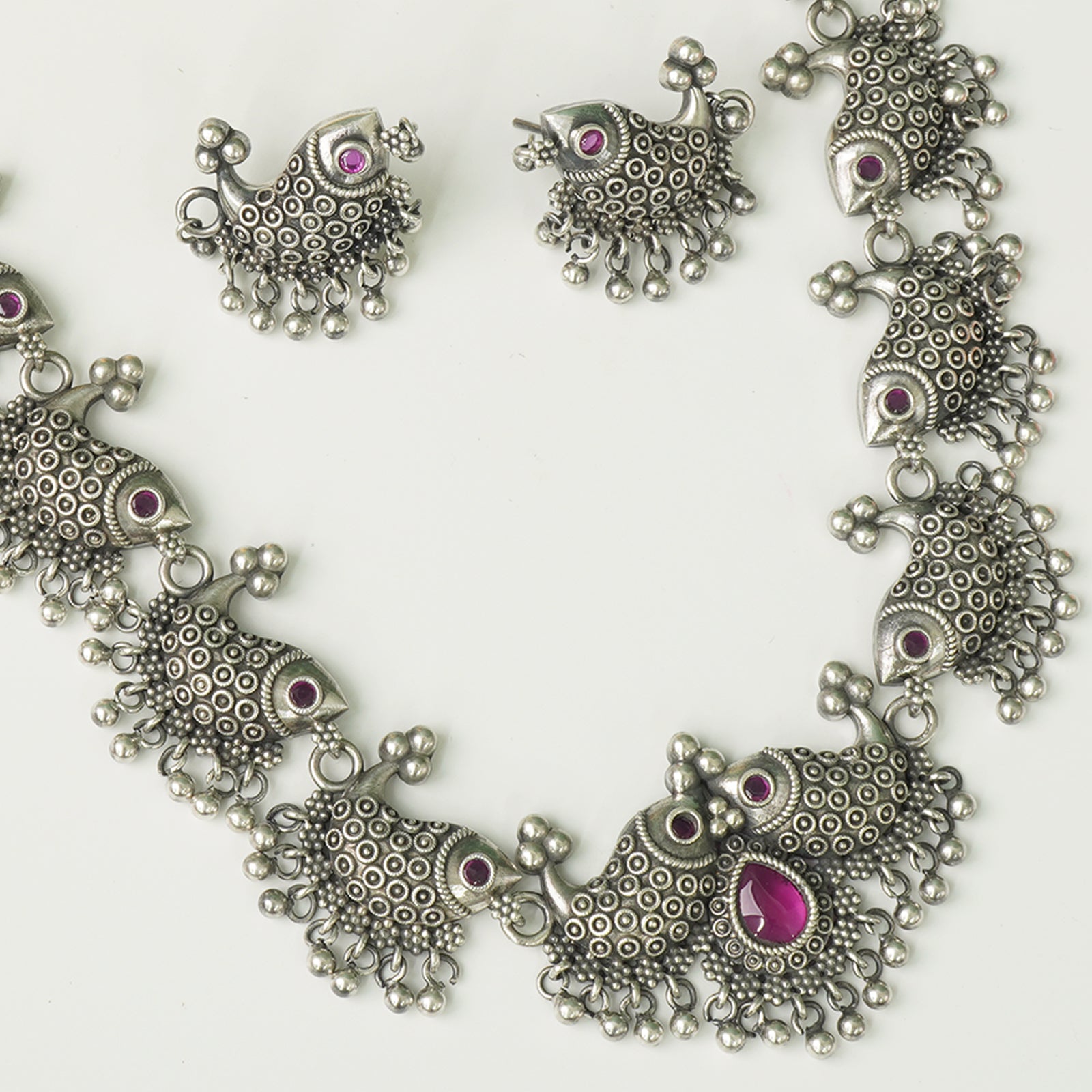 Unique silver fish necklace with earrings for women