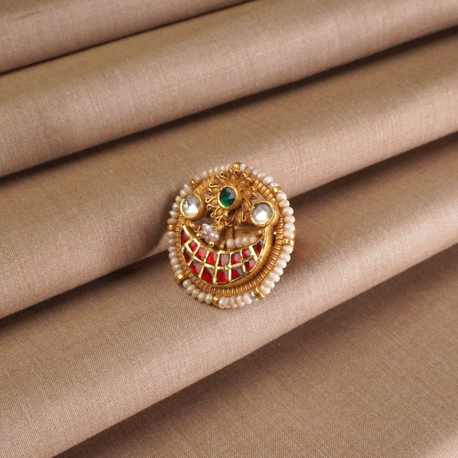 gold plated silver kundan ring