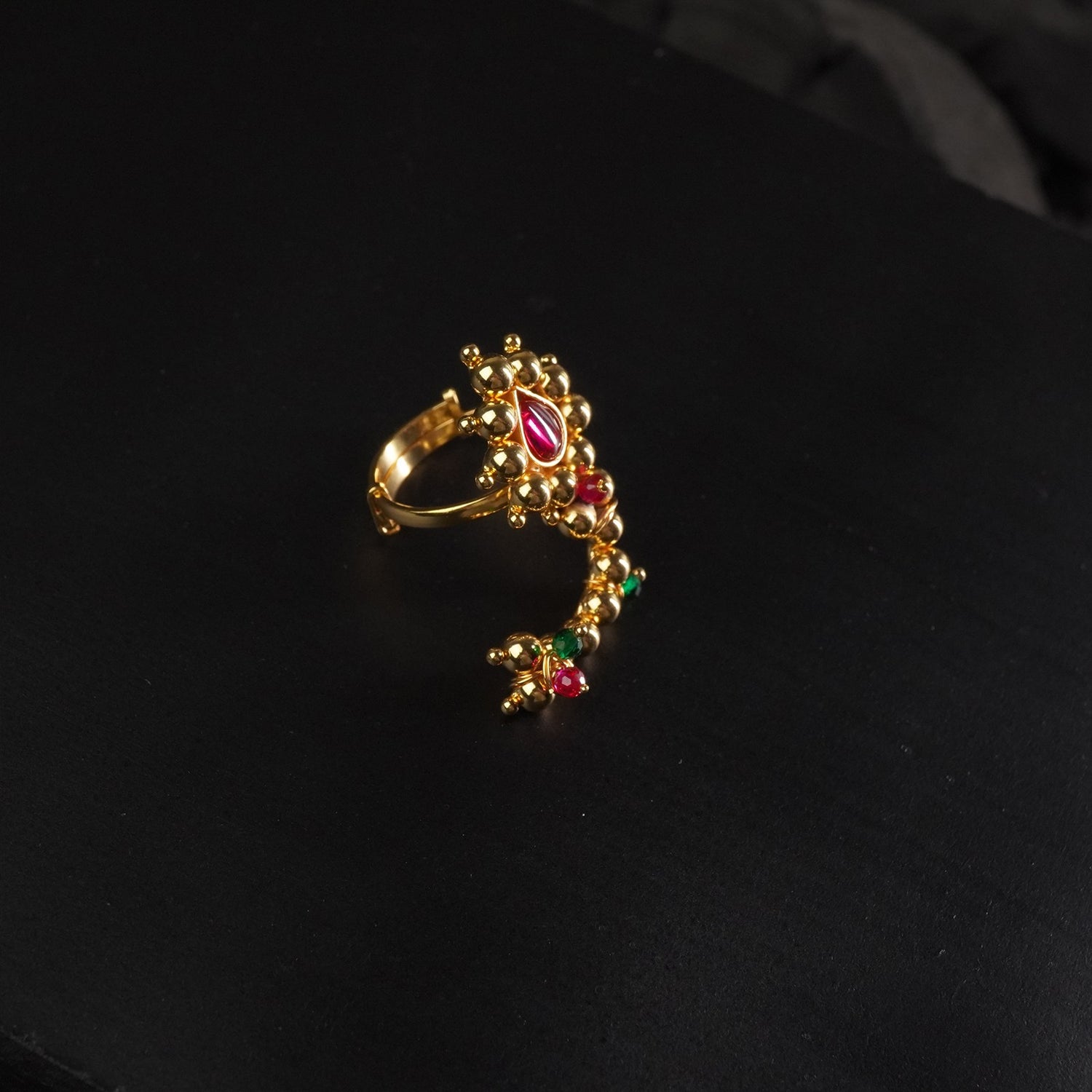 Gold Plated Adjustable Silver Nath Ring