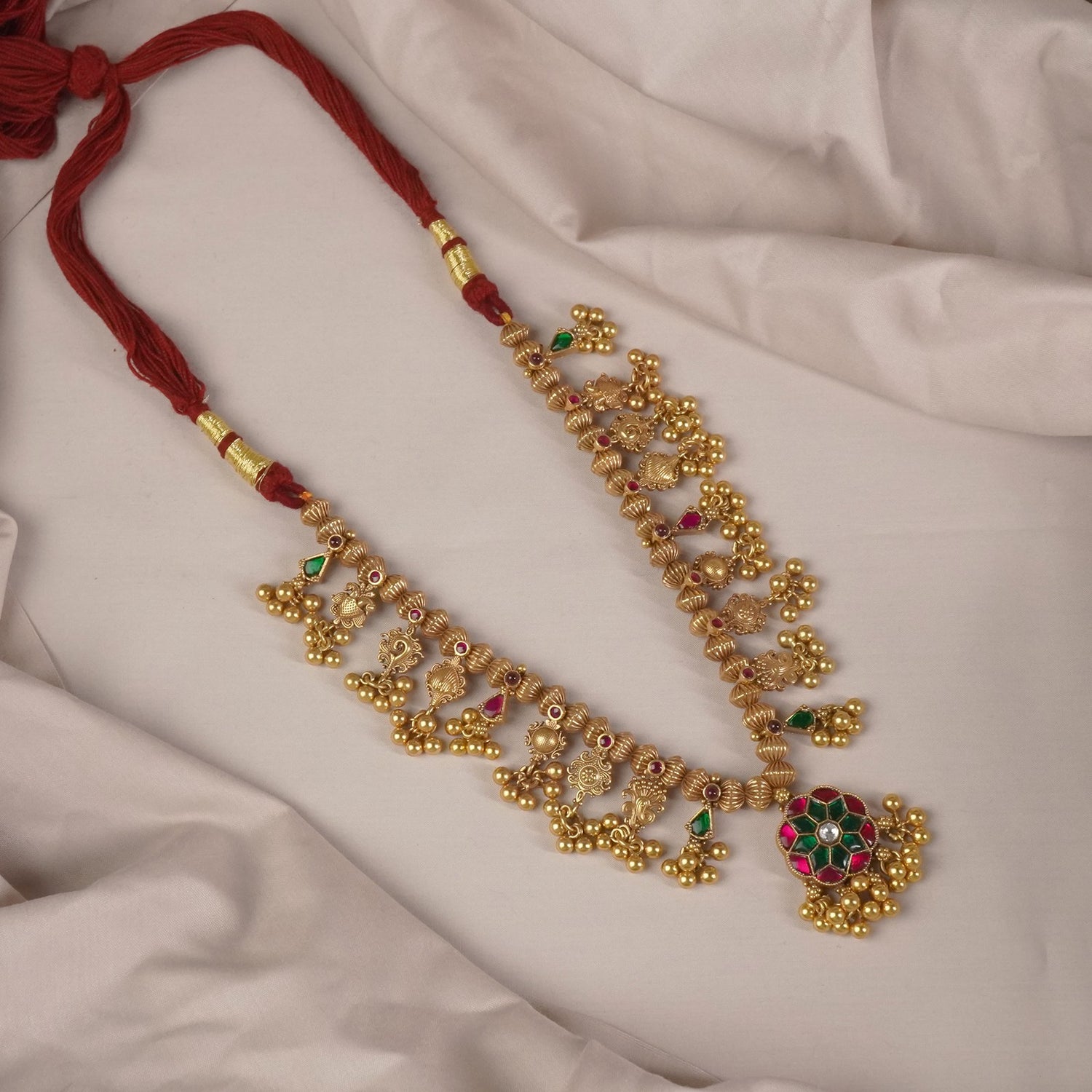 Antique Gold Plated Silver Kolhapuri Saaj with Jadau Kundan pendant