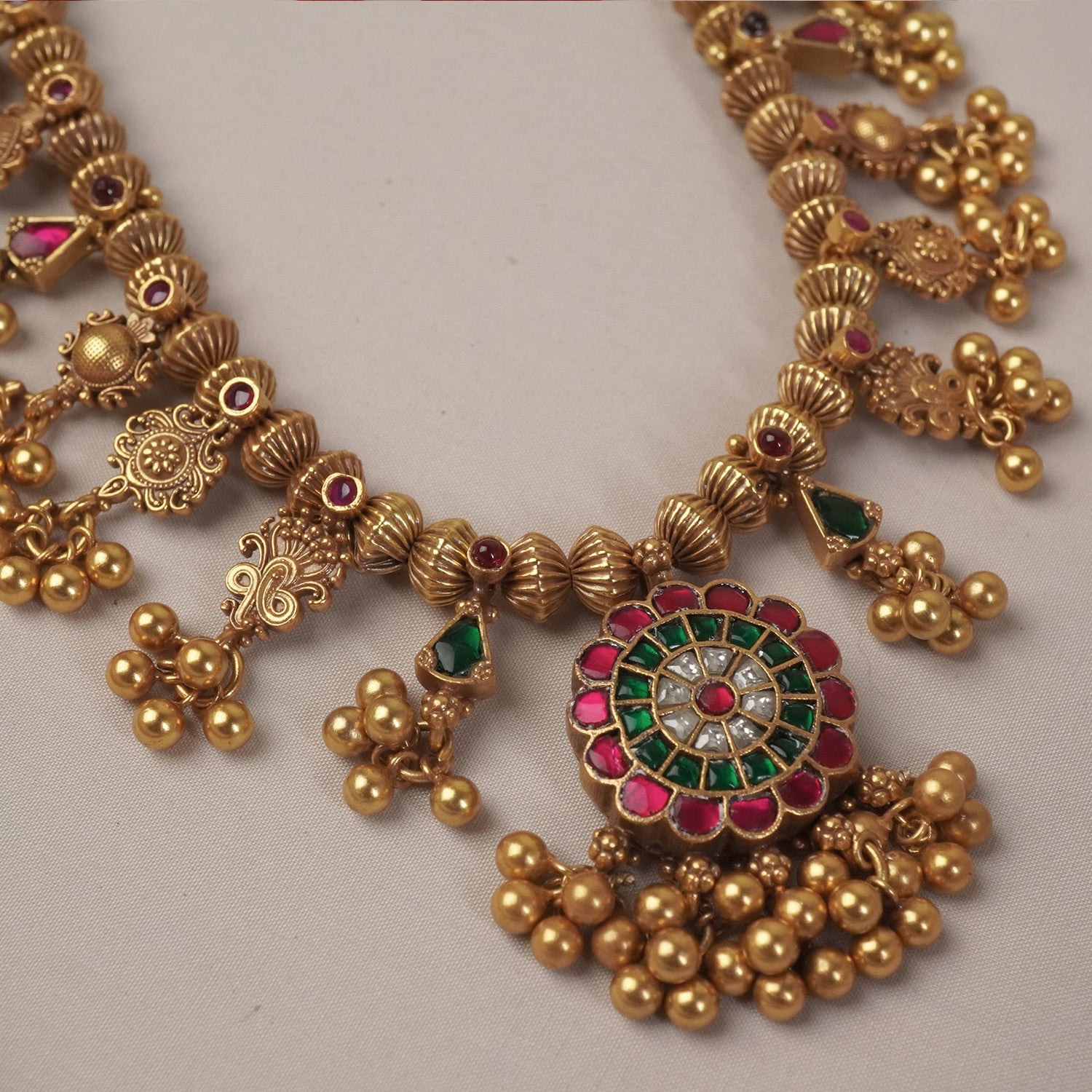 Gold Plated Silver Kolhapuri Saaj with Suryafull Kundan pendant