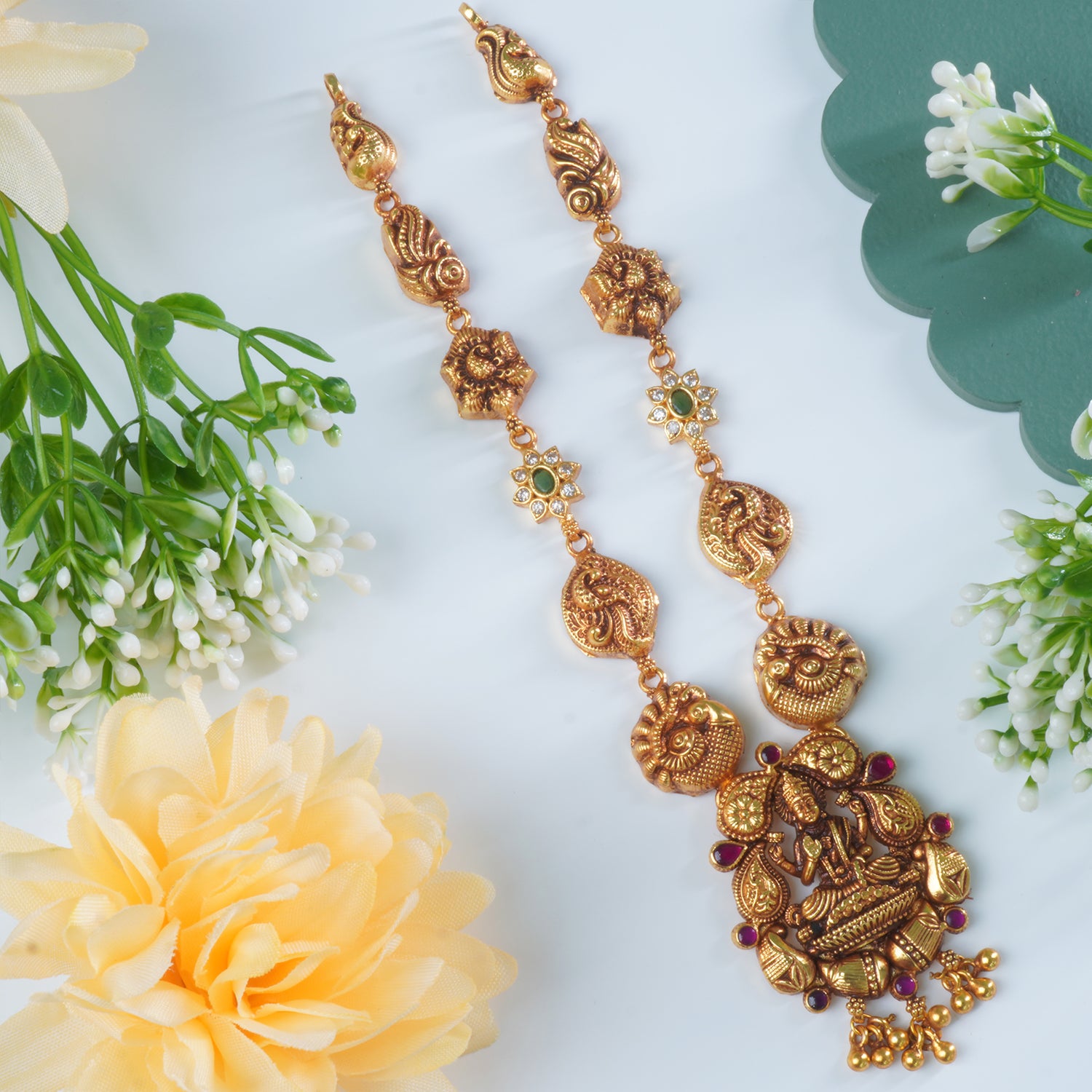 Silver Antique Gold Plated Short Necklace Design