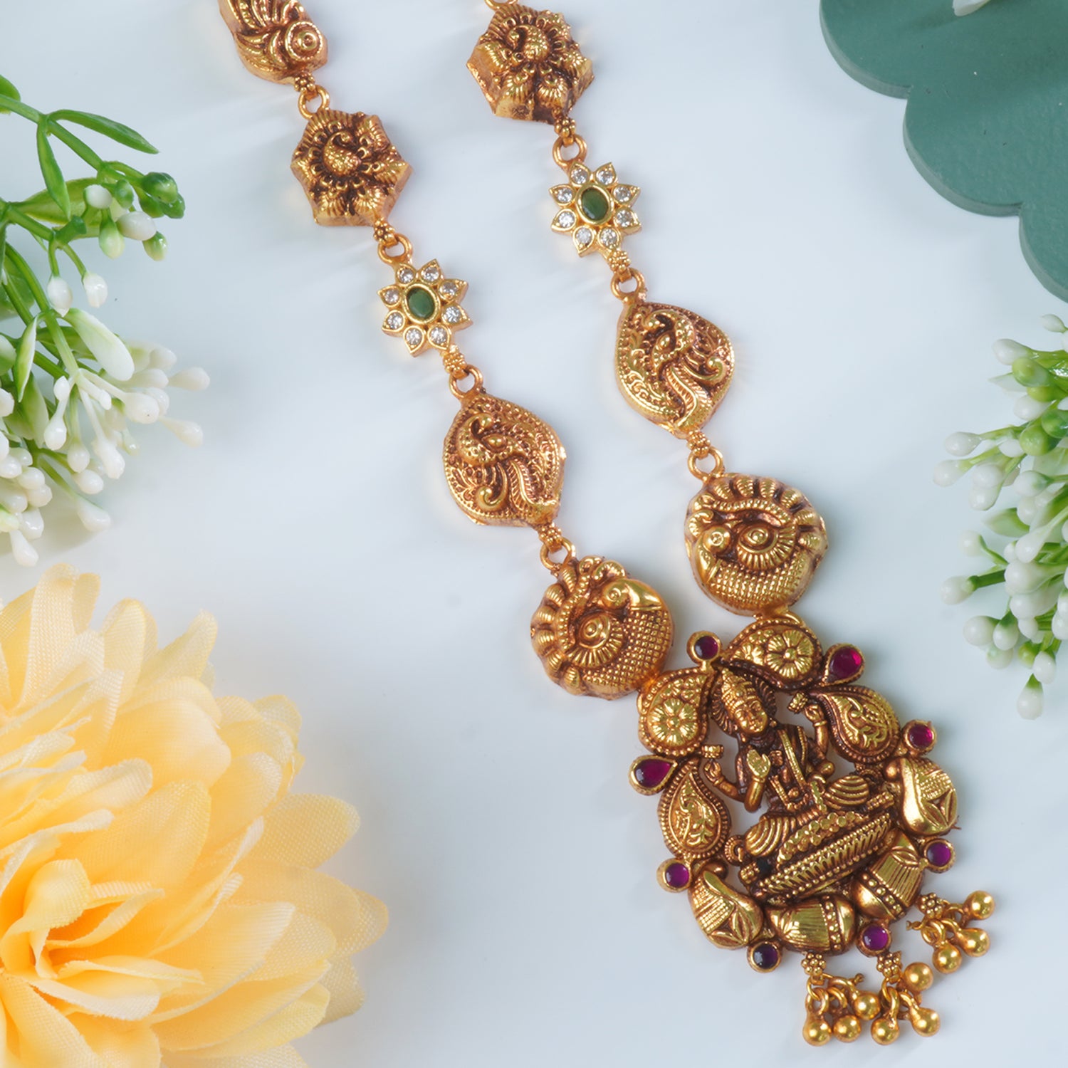 Silver Antique Gold Plated Short Necklace Design