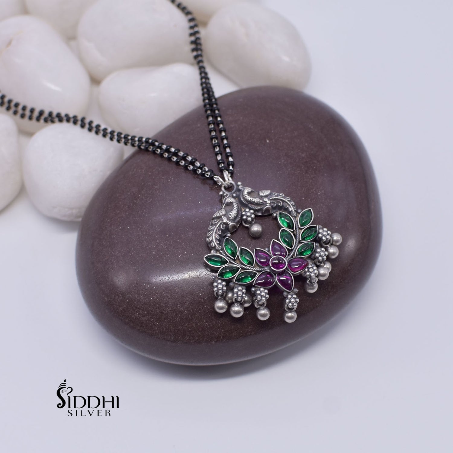 Chain mangalsutra peacock pendal red green