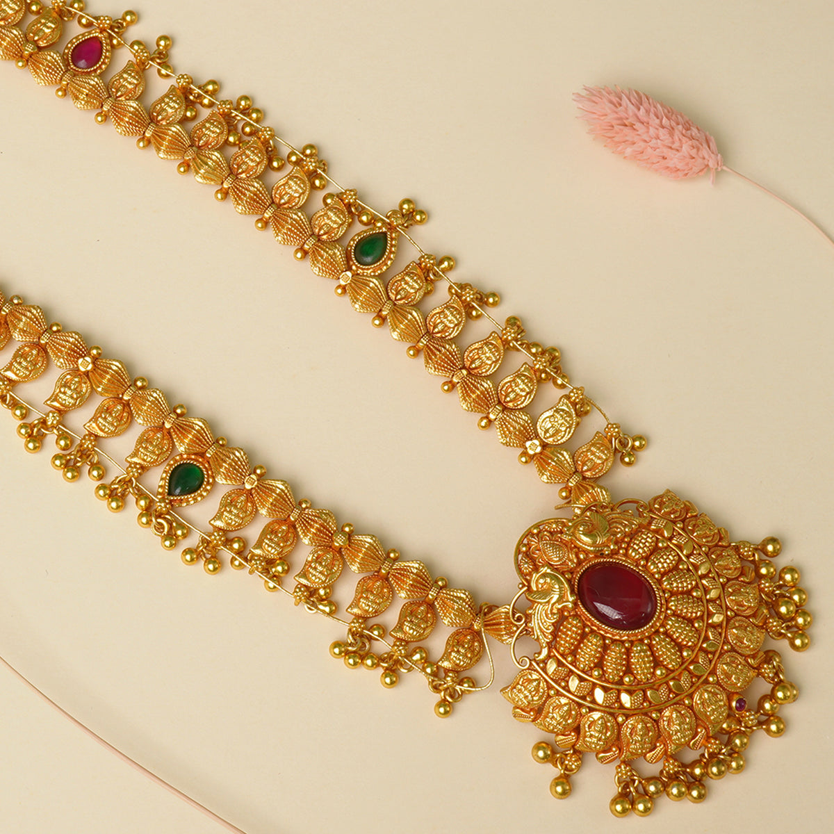 close up of traditional kolhapuri saaj pendant gold plated silver