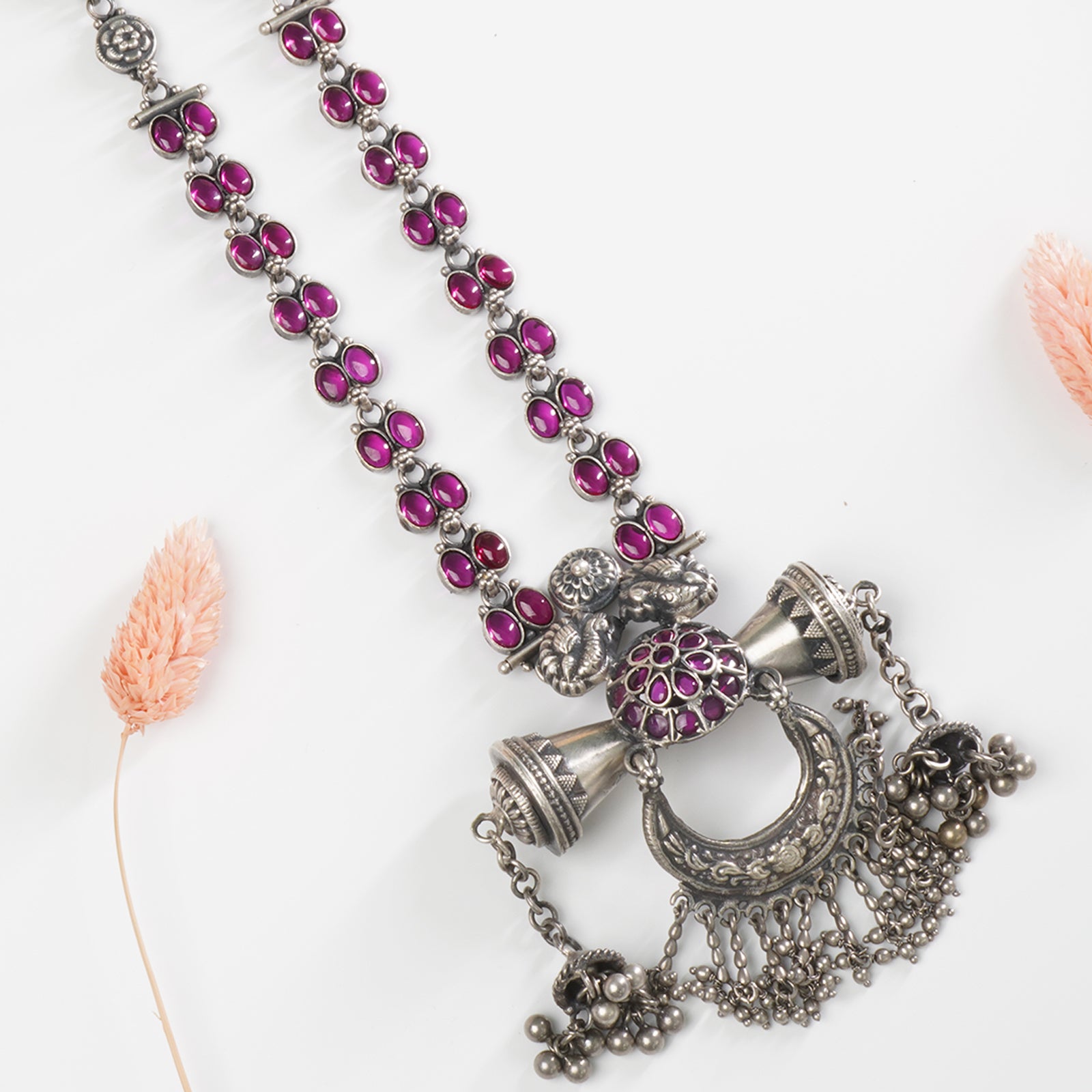 925 sterling silver long necklace which can be worn with Navaree saree for traditional Marathi function and wedding
