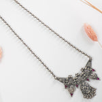 Close-up of 4mm silver beads chain and gold look jointing piece pendant in 925 silver necklace
