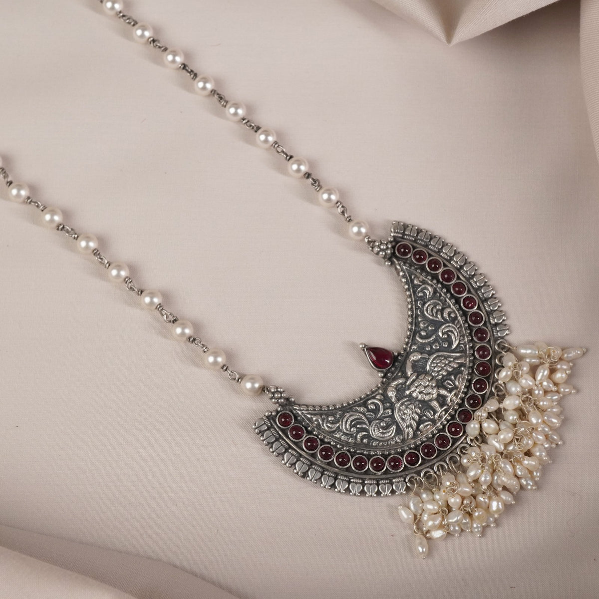 silver pearl chain necklace design