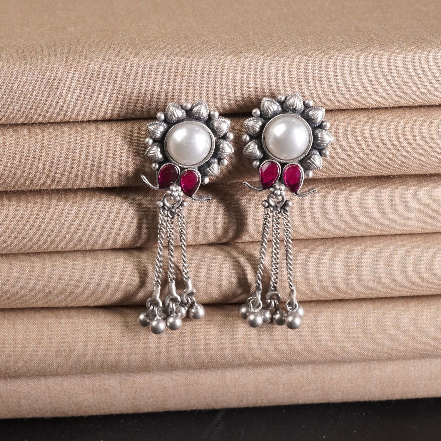 Surya Latkan Silver Earrings For Traditional Attire