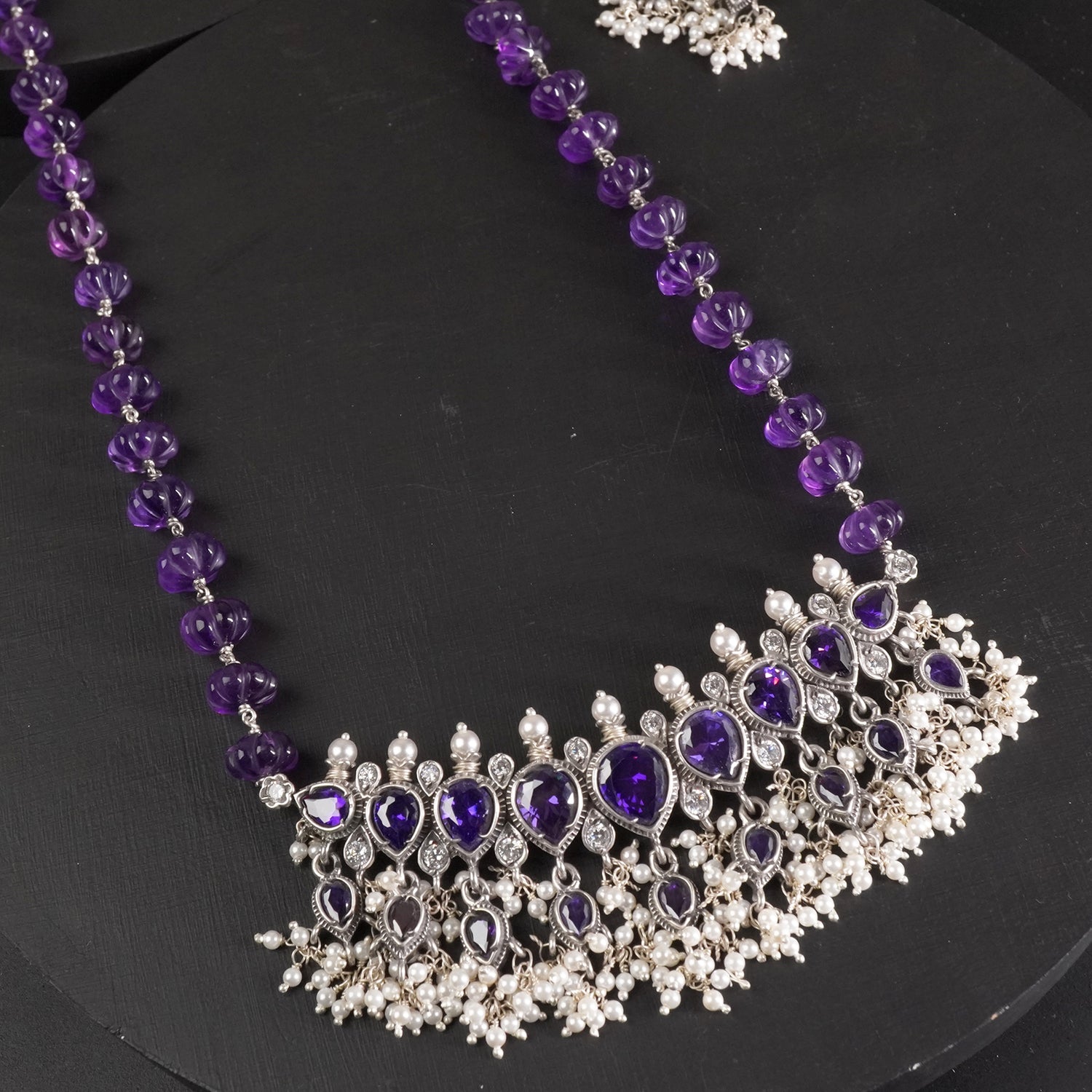 Silver Amethyst Tanmani With Amethyst Strawberry Beads