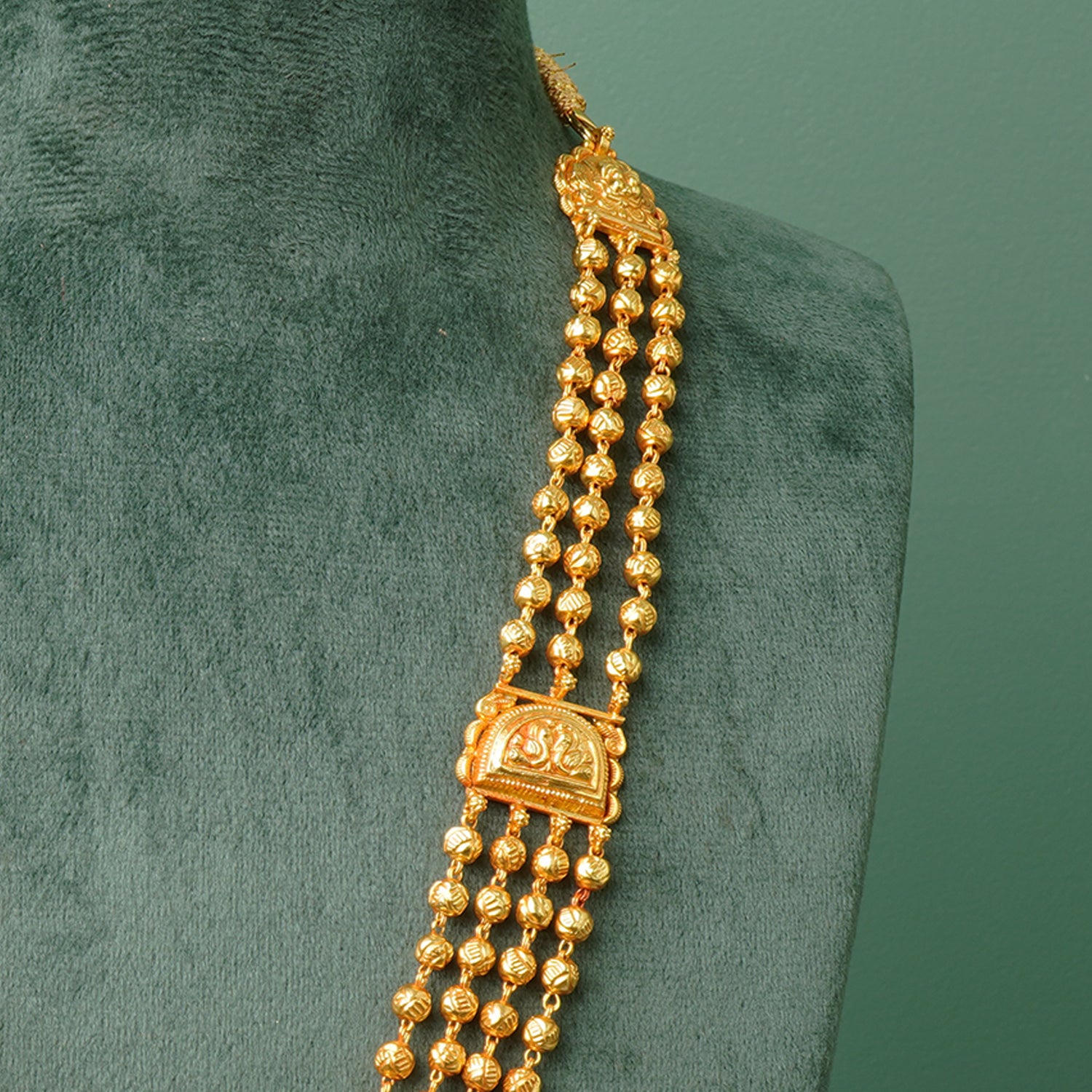 Pure 925 Silver Gheru Gold Plated 3 Layer Necklace