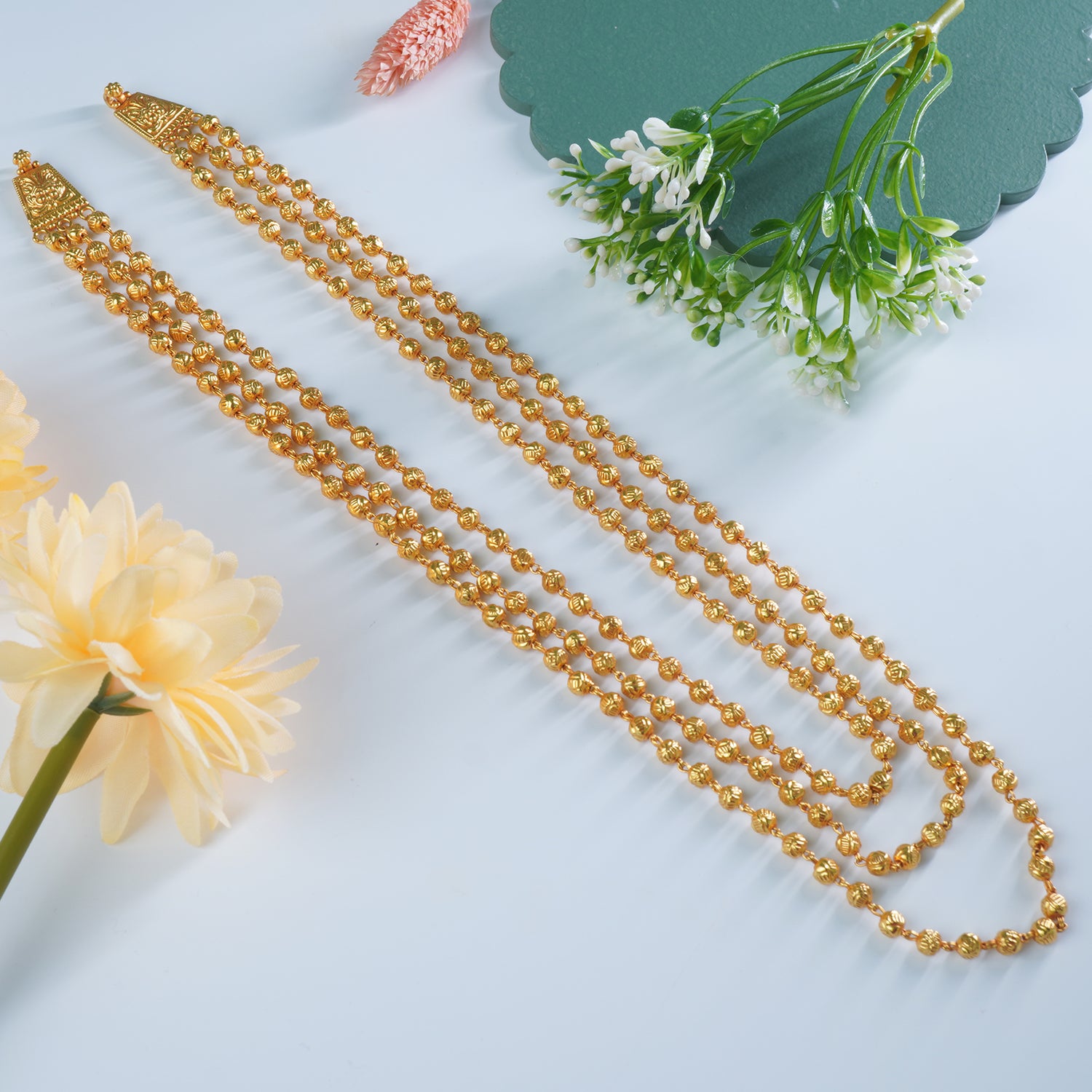 Pure Silver Gheru Finish Gold Plated 3 Layer Necklace Design