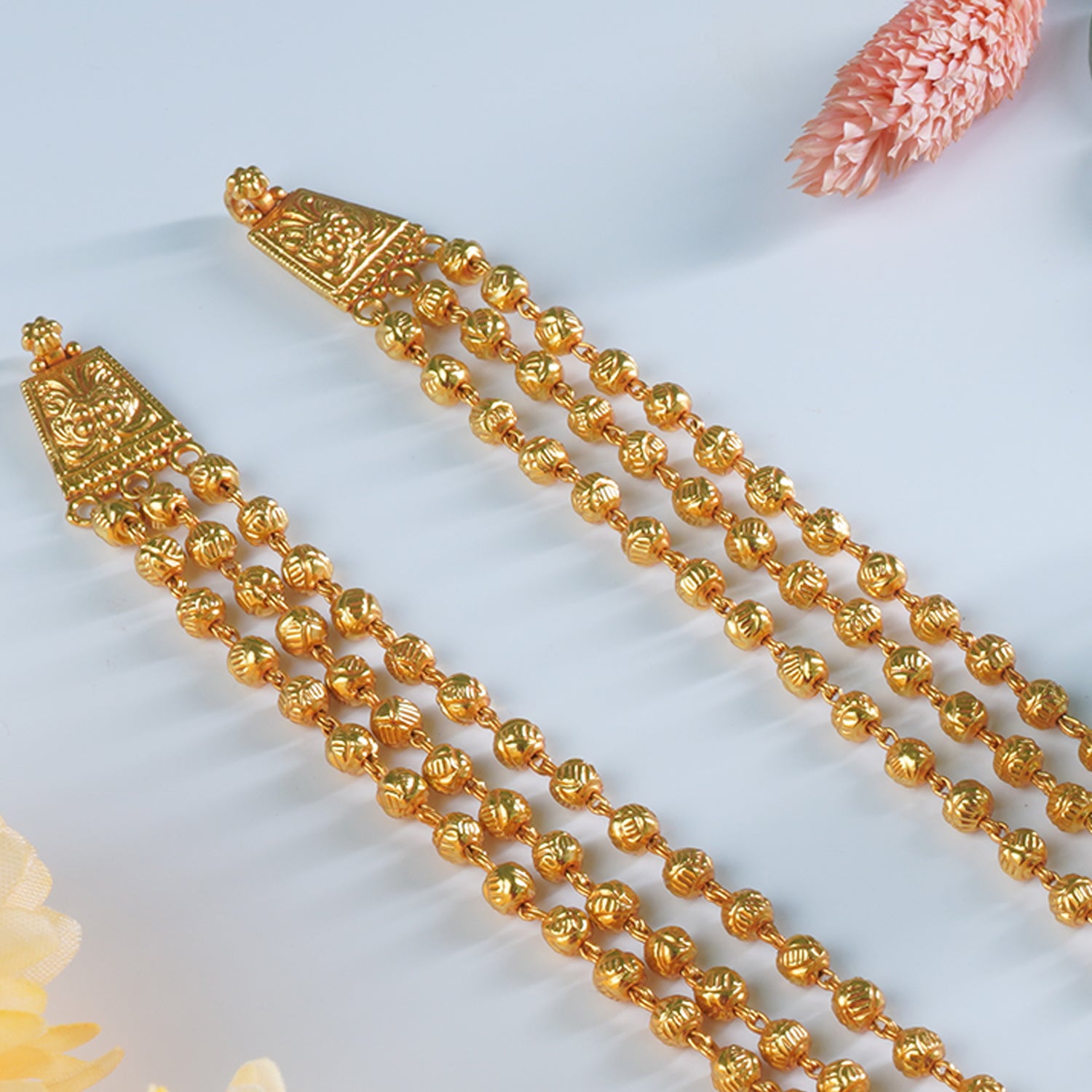 Pure Silver Gheru Finish Gold Plated 3 Layer Necklace Design