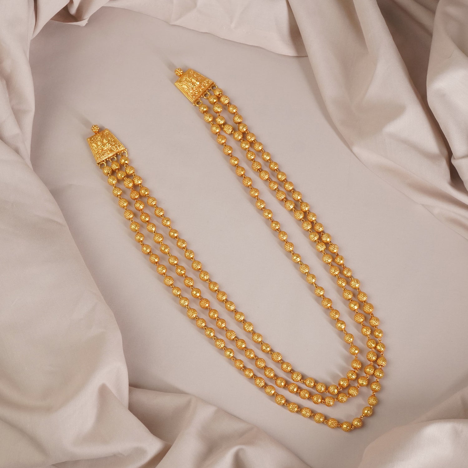 Pure Silver Gheru Finish Gold Plated 3 Layer Necklace Design