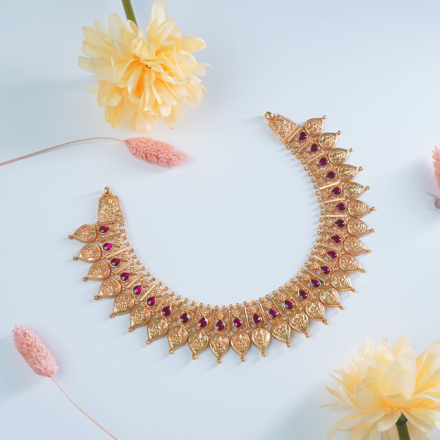 Silver Gold Plated Gheru Finish Laxmi Chattai Necklace